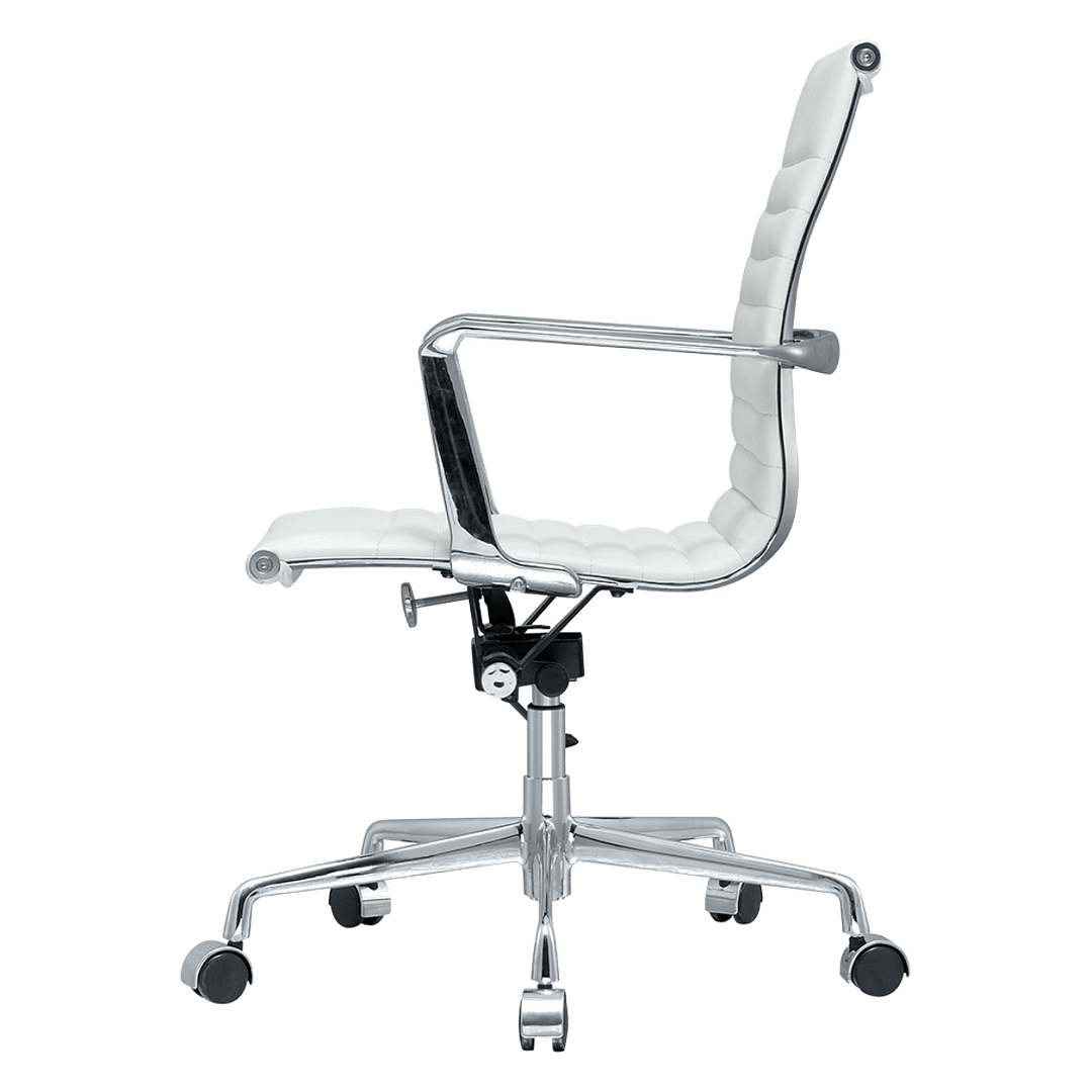 Premium Lowback Ribbed Office Chair White Leather Chrome Frame 3