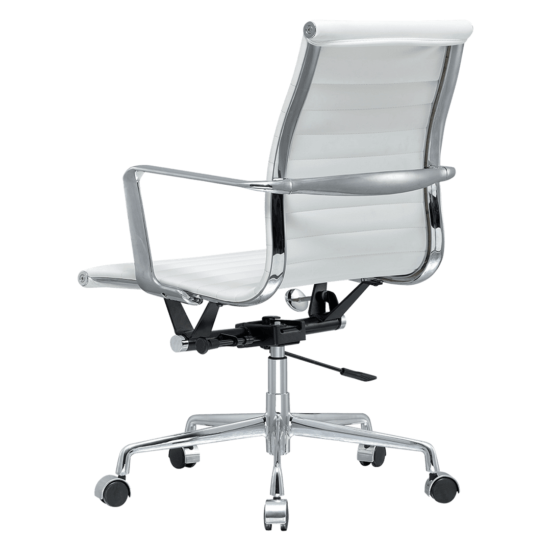 Premium Lowback Ribbed Office Chair White Leather Chrome Frame 4