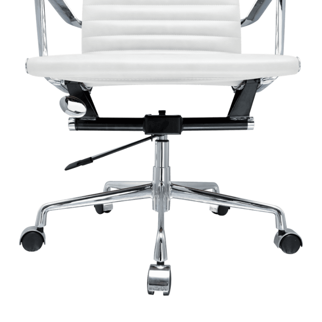 Premium Lowback Ribbed Office Chair White Leather Chrome Frame 7