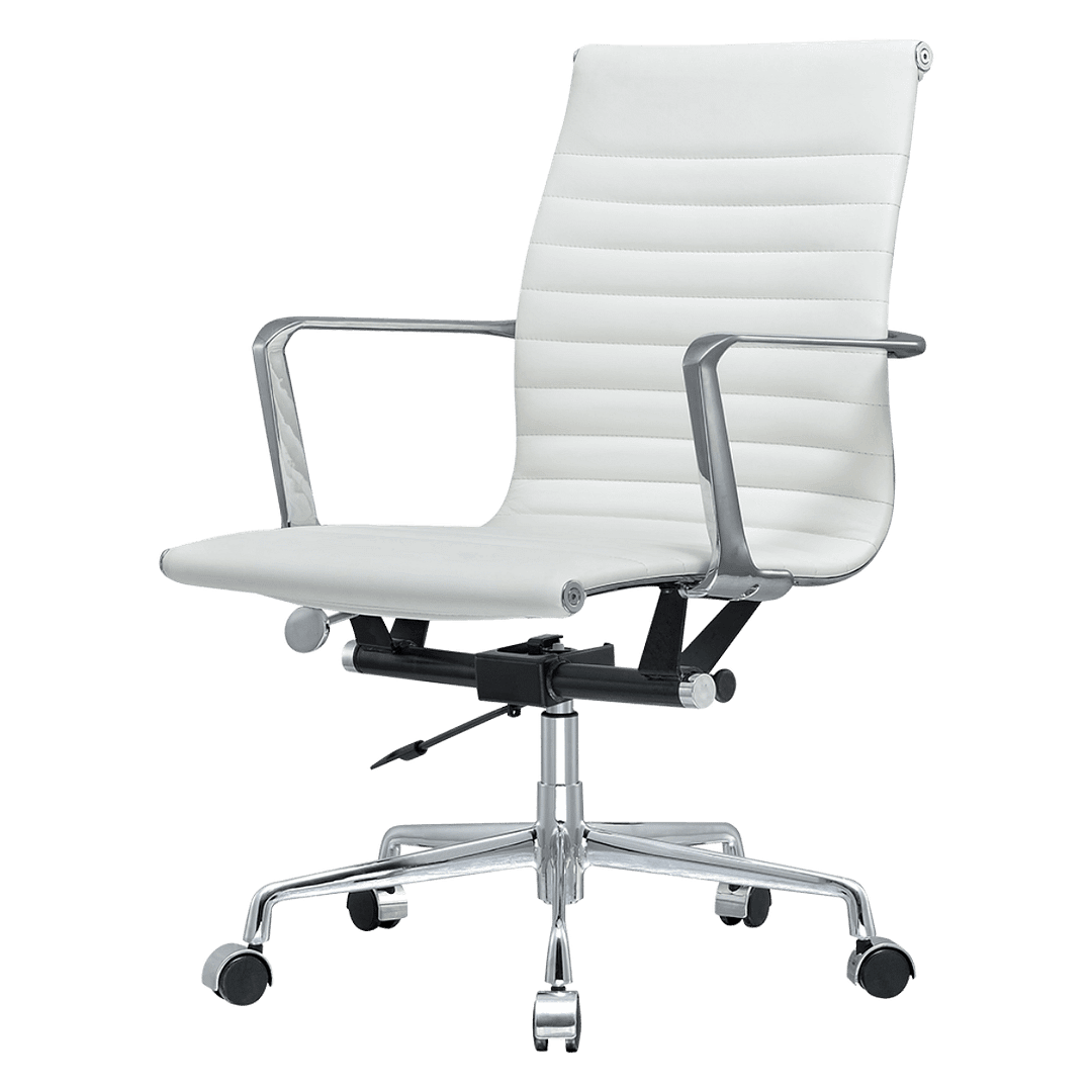 Premium Lowback Ribbed Office Chair White Leather | Chrome Frame