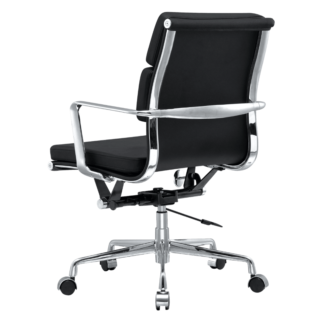 Premium Lowback Softpadded Office Chair Black Leather Chrome Frame 3