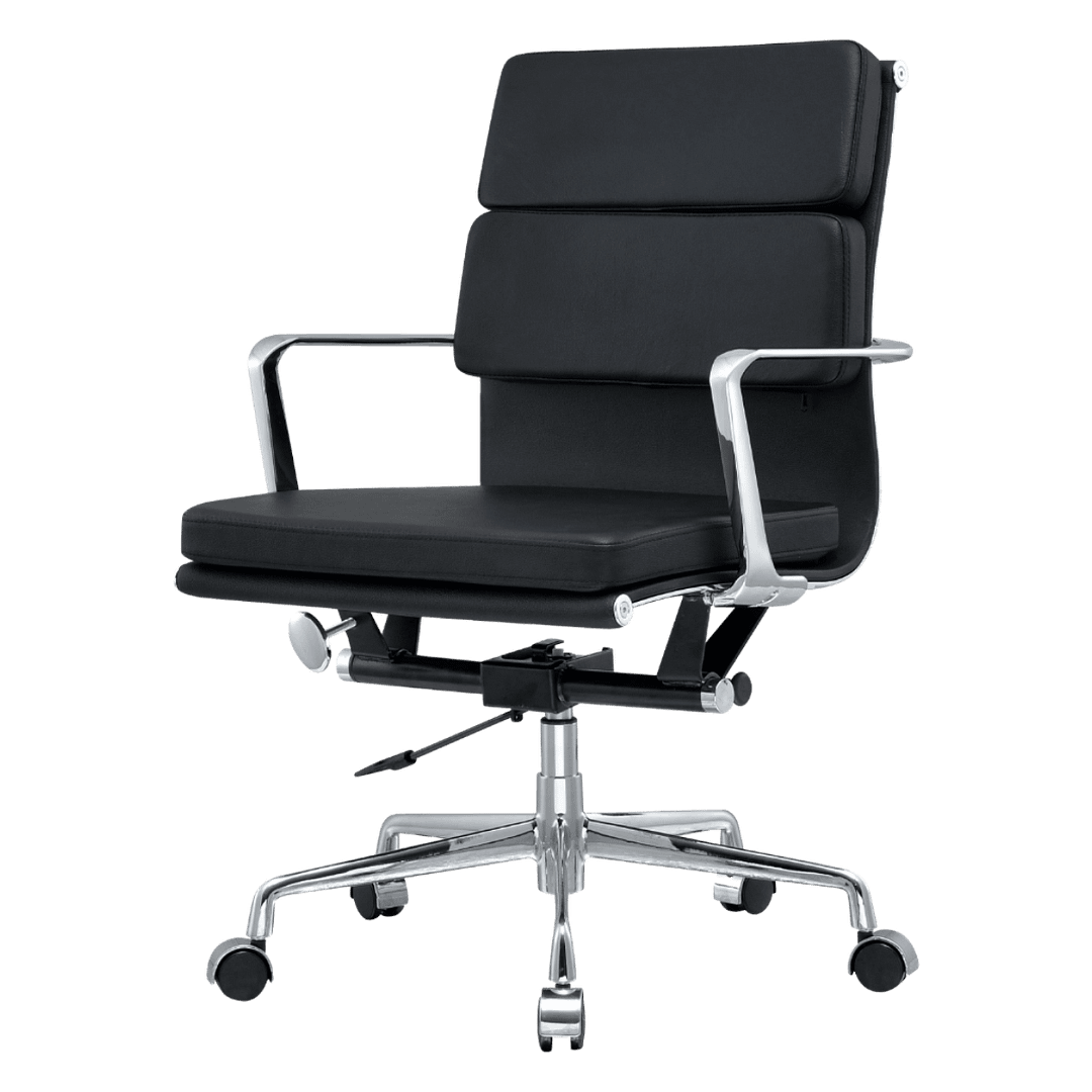 Premium Lowback Softpadding Office Chair Black Leather | Chrome Frame