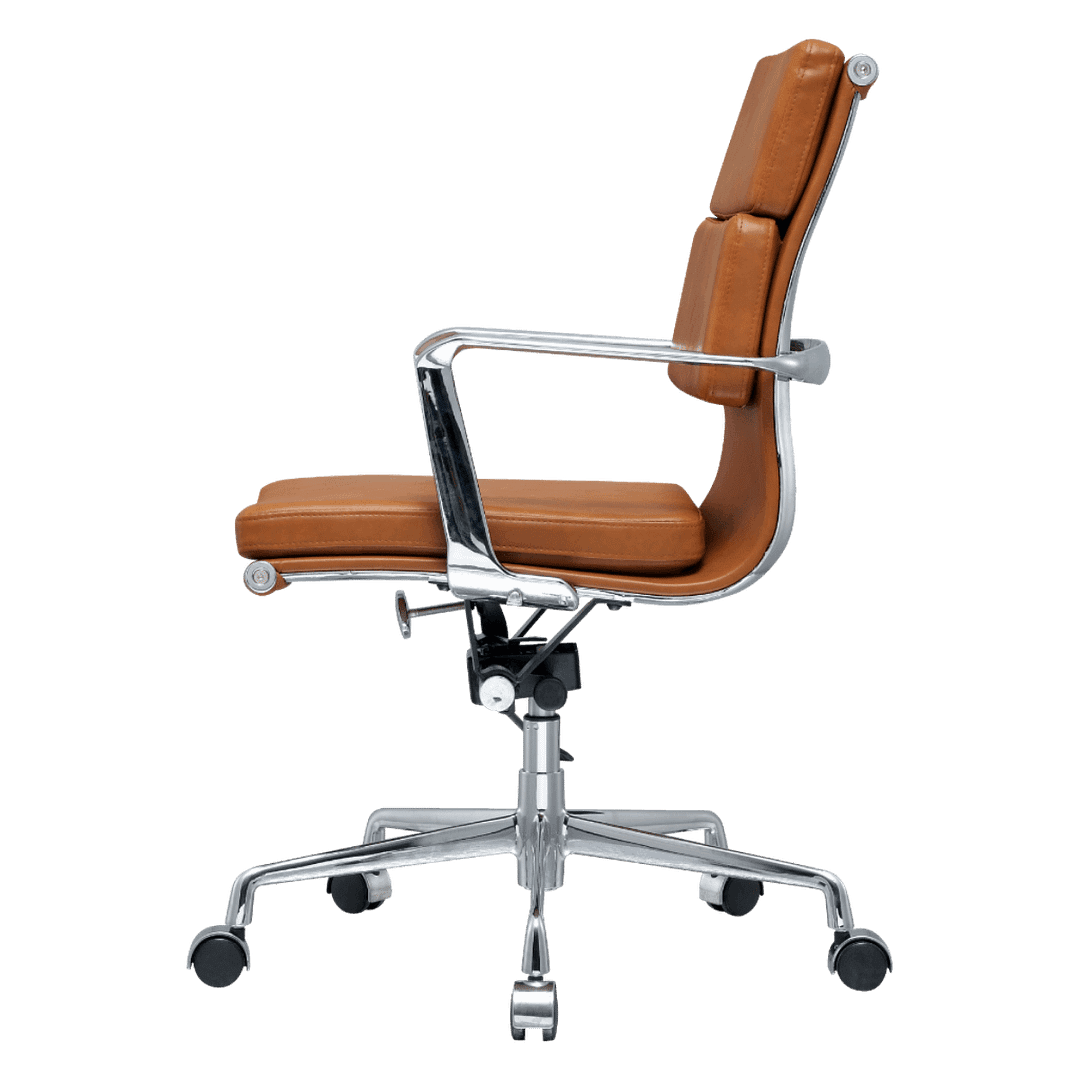 Premium Lowback Softpadded Office Chair Cognac Leather Chrome Frame 2