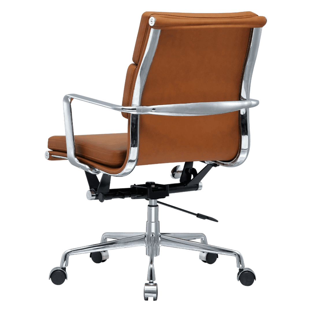 Premium Lowback Softpadded Office Chair Cognac Leather Chrome Frame 3