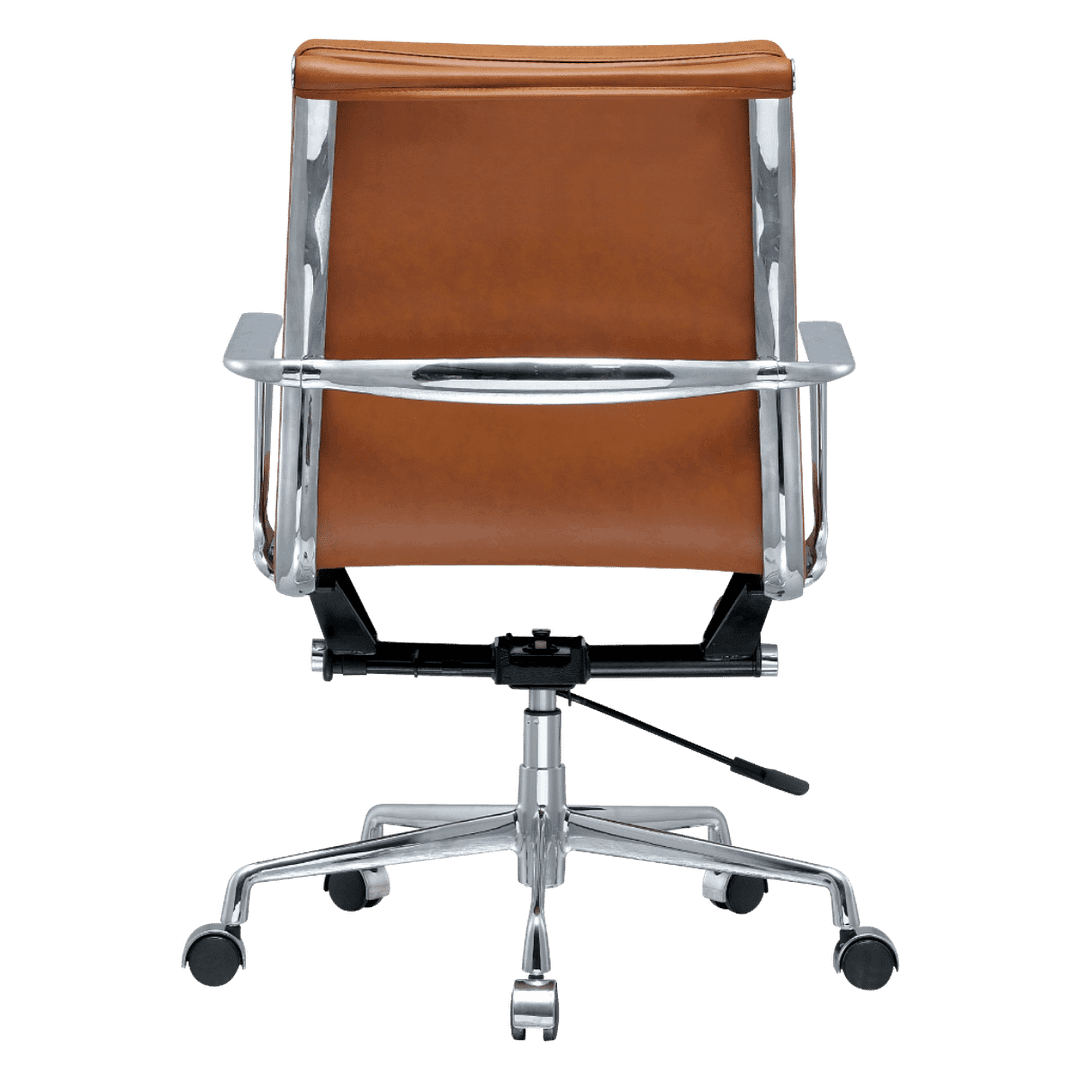 Premium Lowback Softpadded Office Chair Cognac Leather Chrome Frame 4