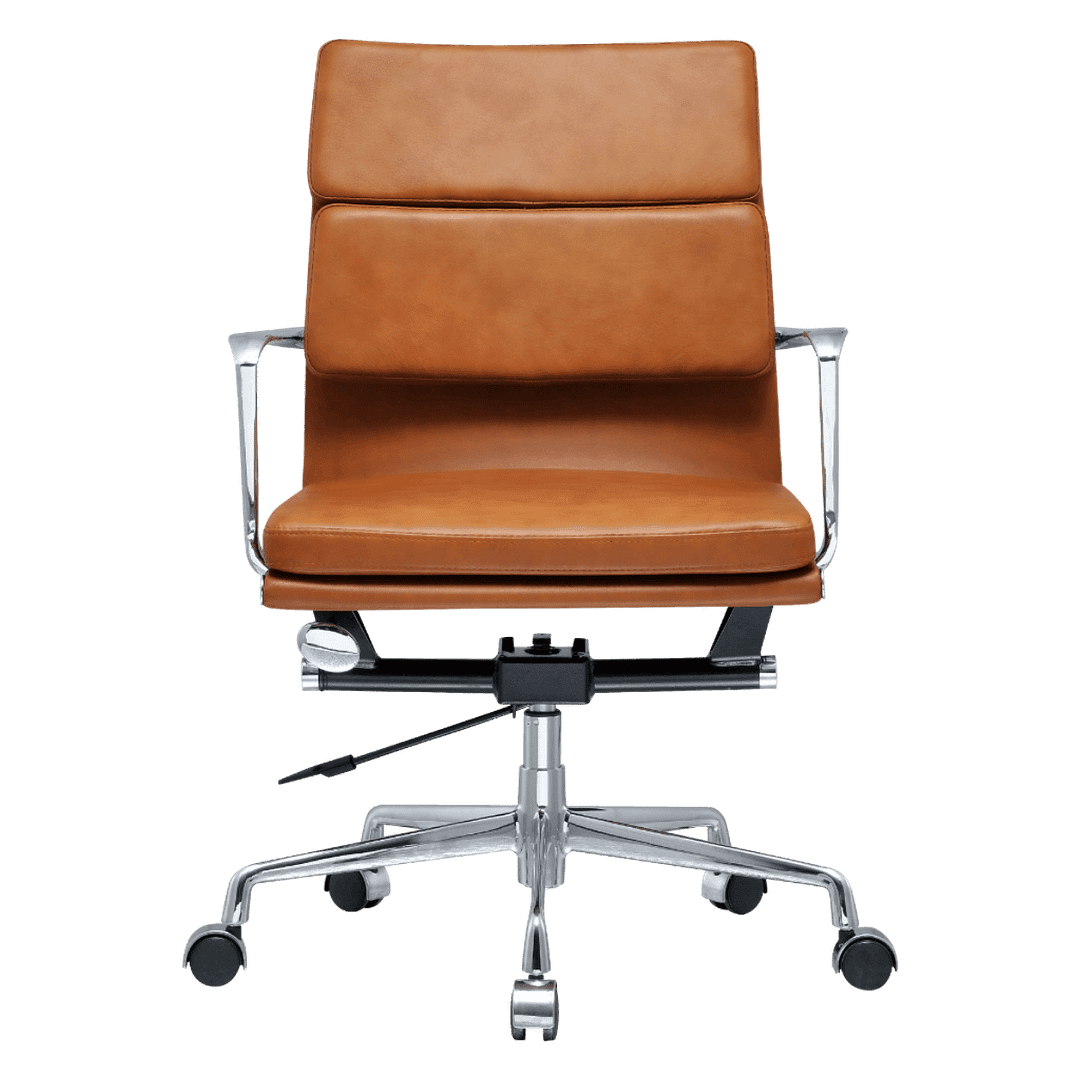 Premium Lowback Softpadded Office Chair Cognac Leather Chrome Frame 5