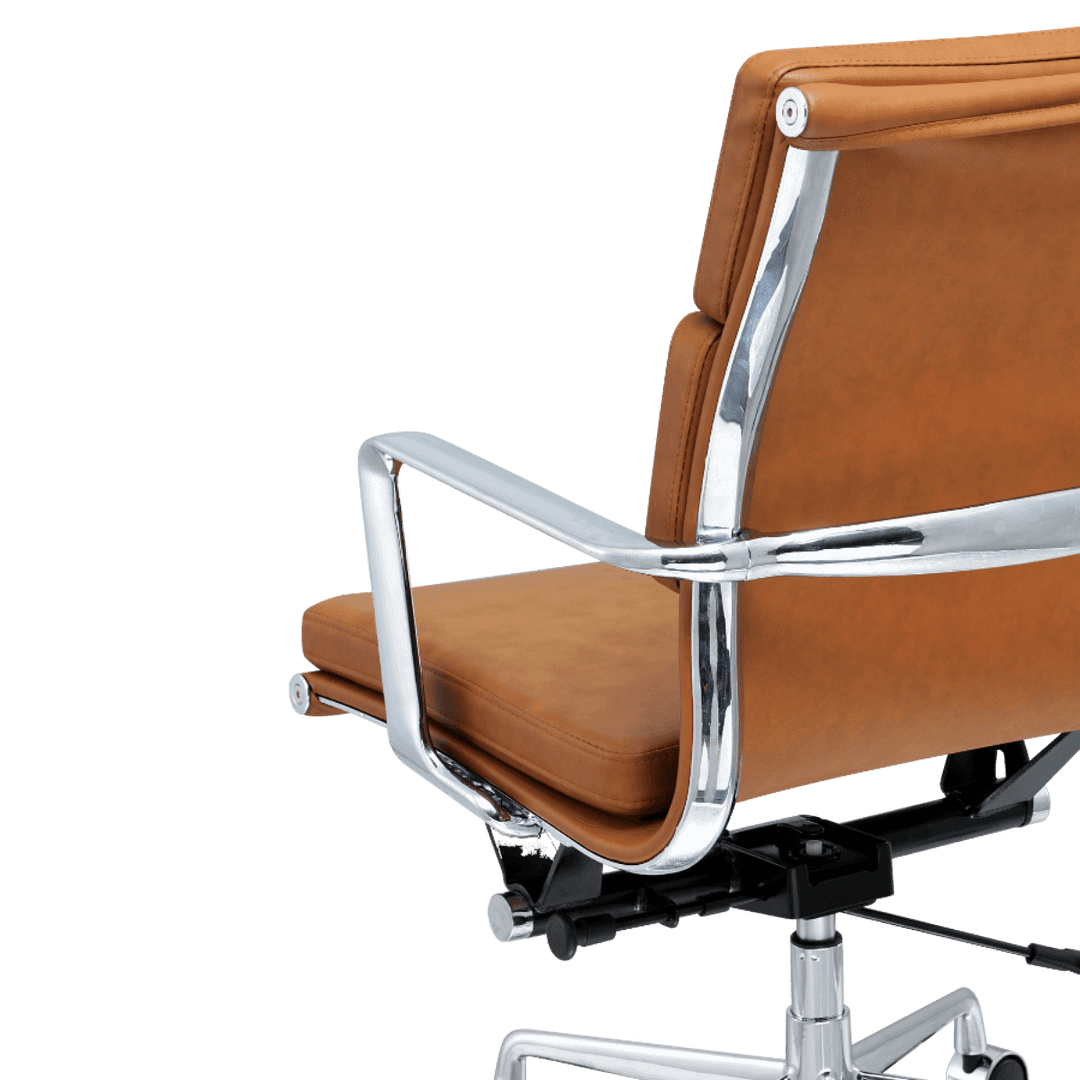 Premium Lowback Softpadded Office Chair Cognac Leather Chrome Frame 7