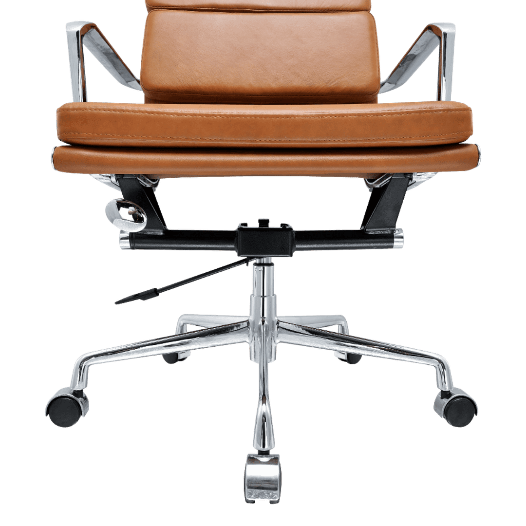 Premium Lowback Softpadded Office Chair Cognac Leather Chrome Frame 8