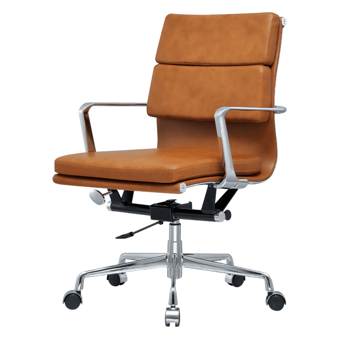 Premium Lowback Softpadding Office Chair Tan Leather | Chrome Frame