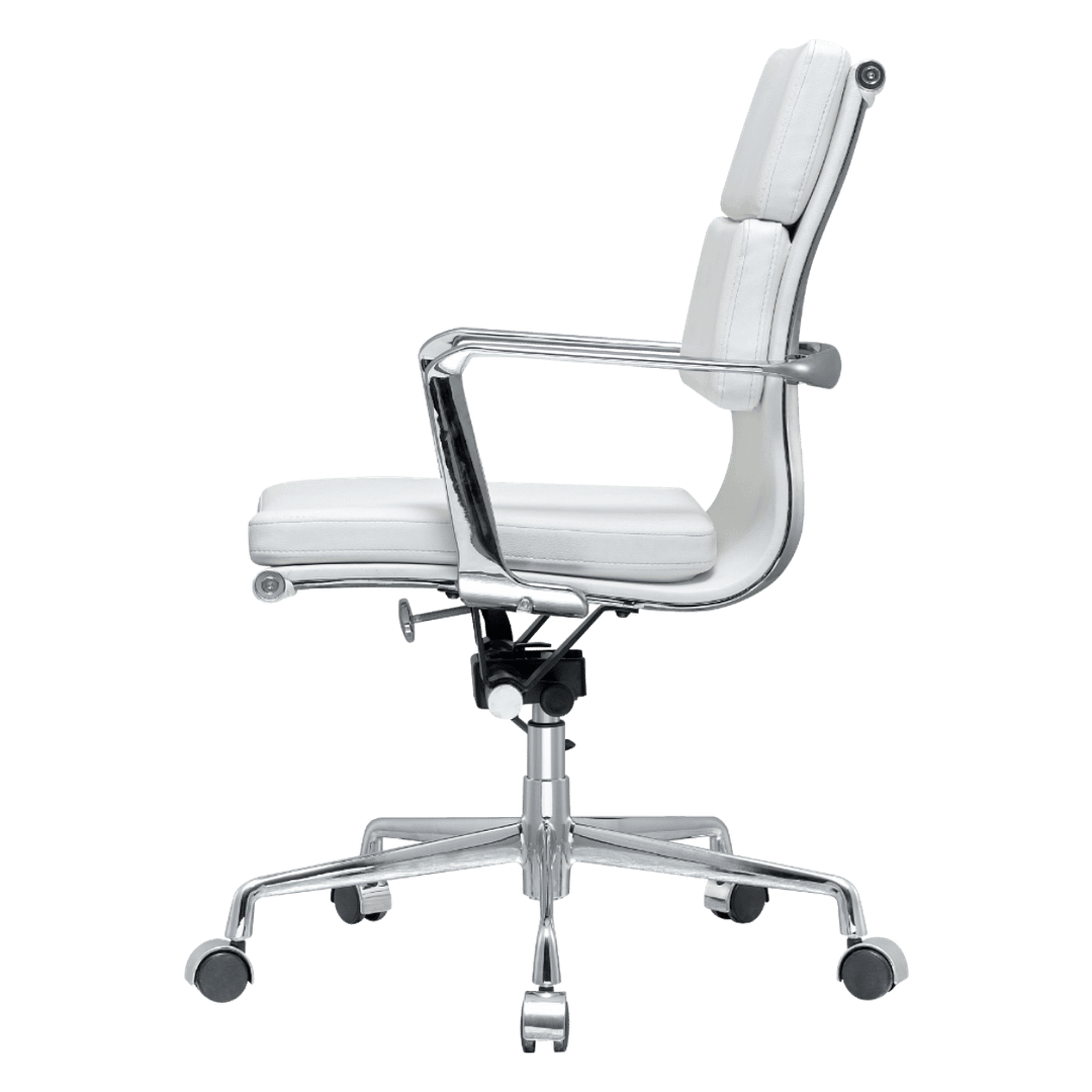 Premium Lowback Softpadded Office Chair White Leather Chrome Frame 2