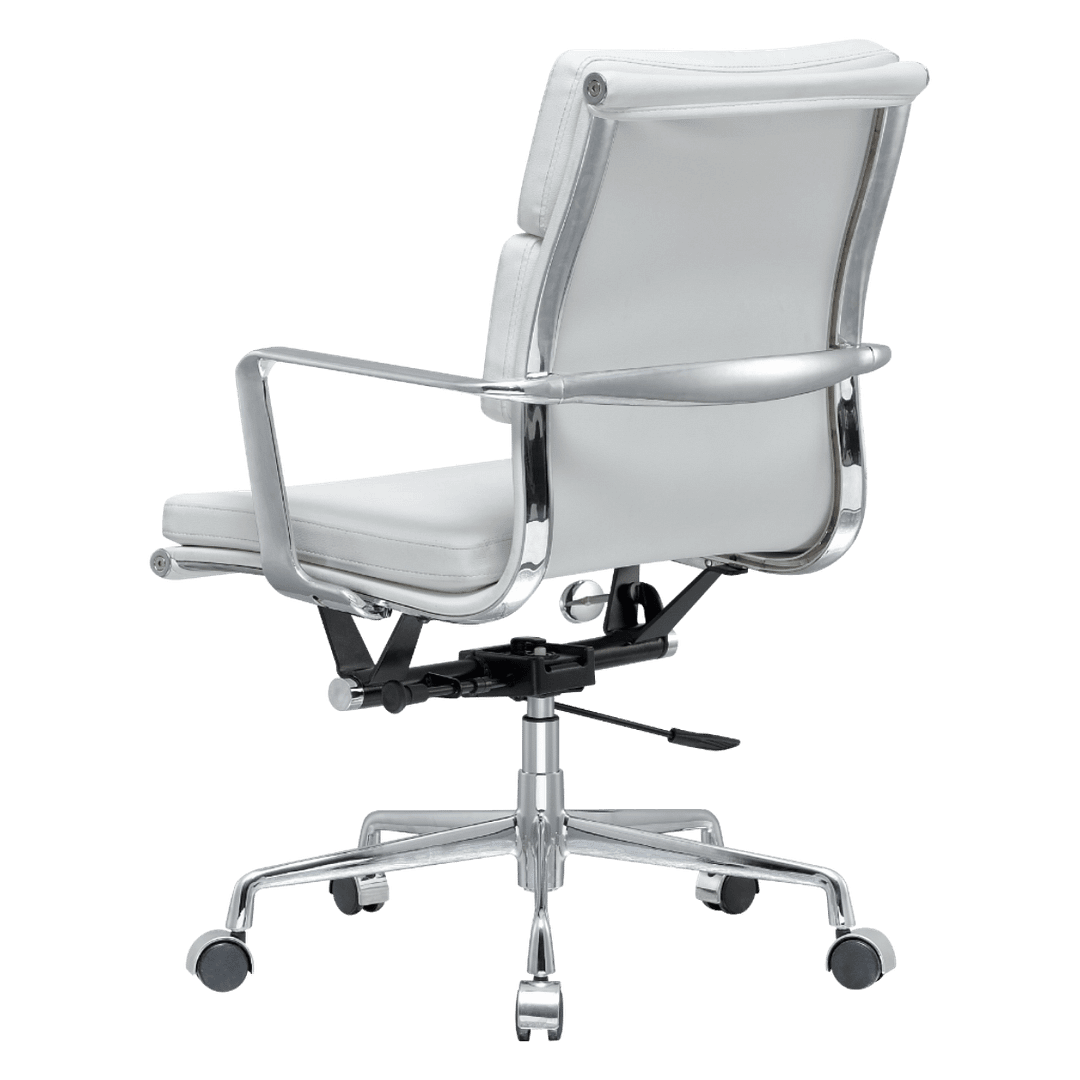 Premium Lowback Softpadded Office Chair White Leather Chrome Frame 3