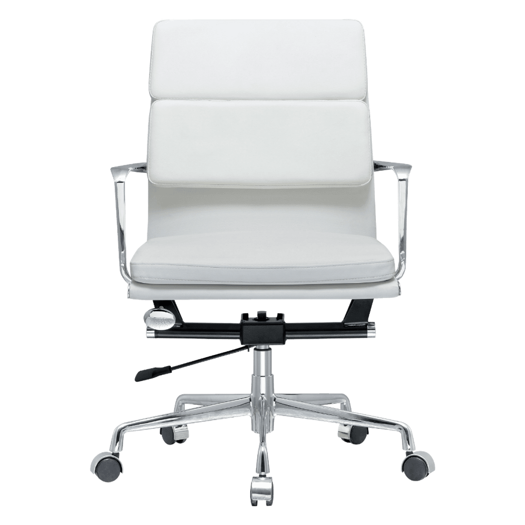 Premium Lowback Softpadded Office Chair White Leather Chrome Frame 5