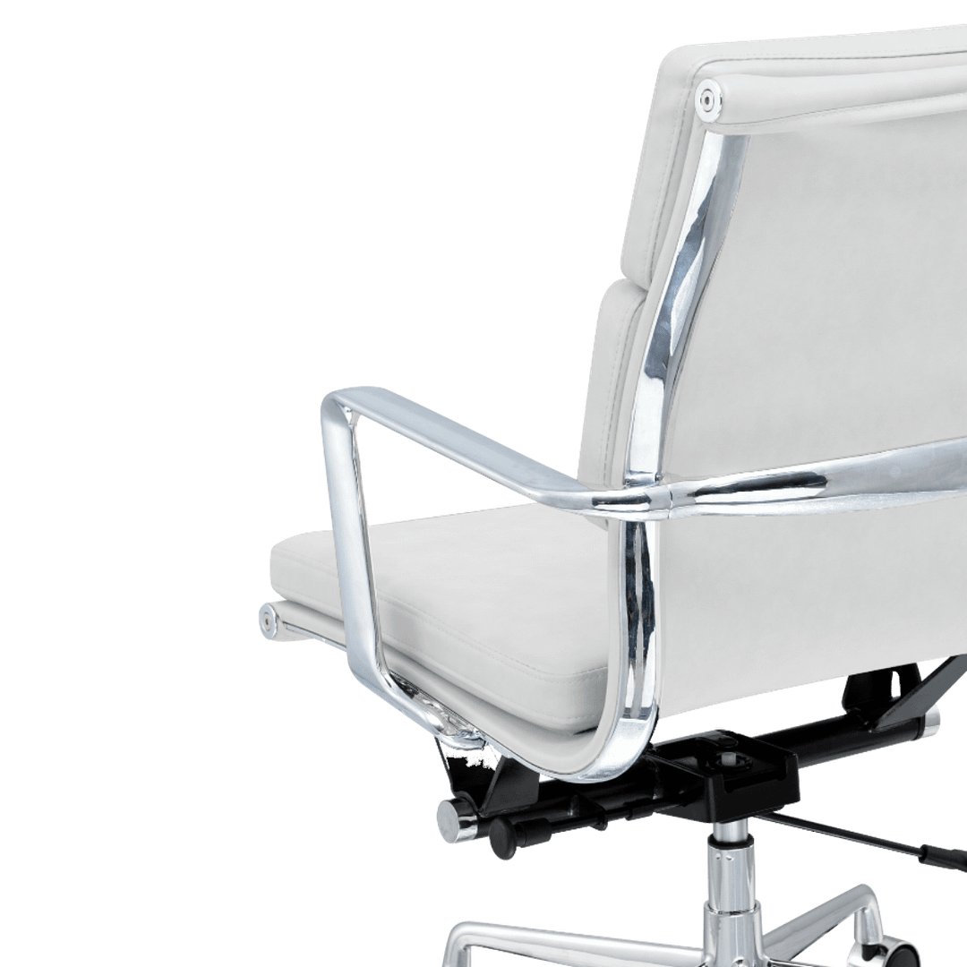 Premium Lowback Softpadded Office Chair White Leather Chrome Frame 7