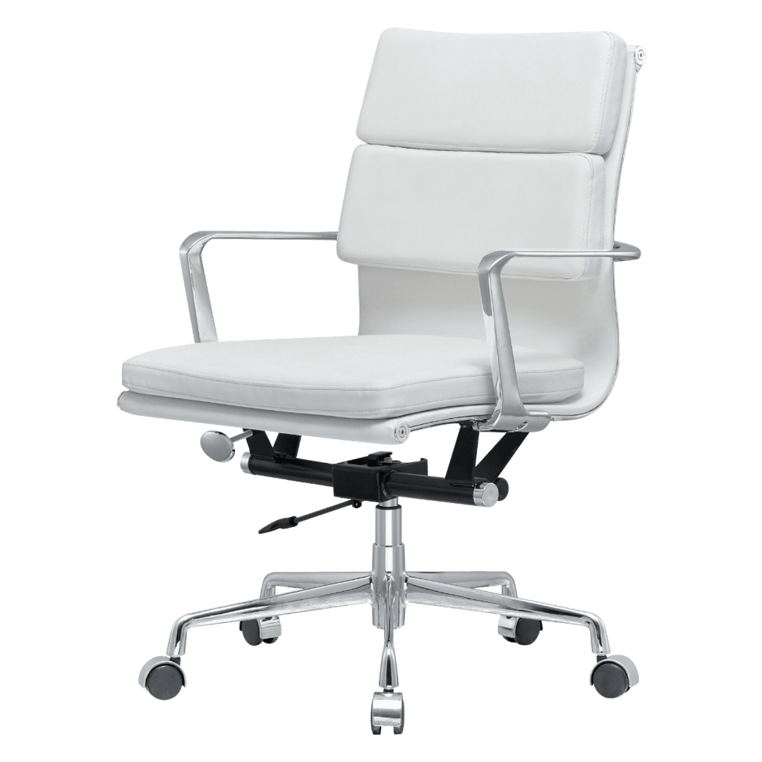 Premium Lowback Softpadding Office Chair White Leather | Chrome Frame