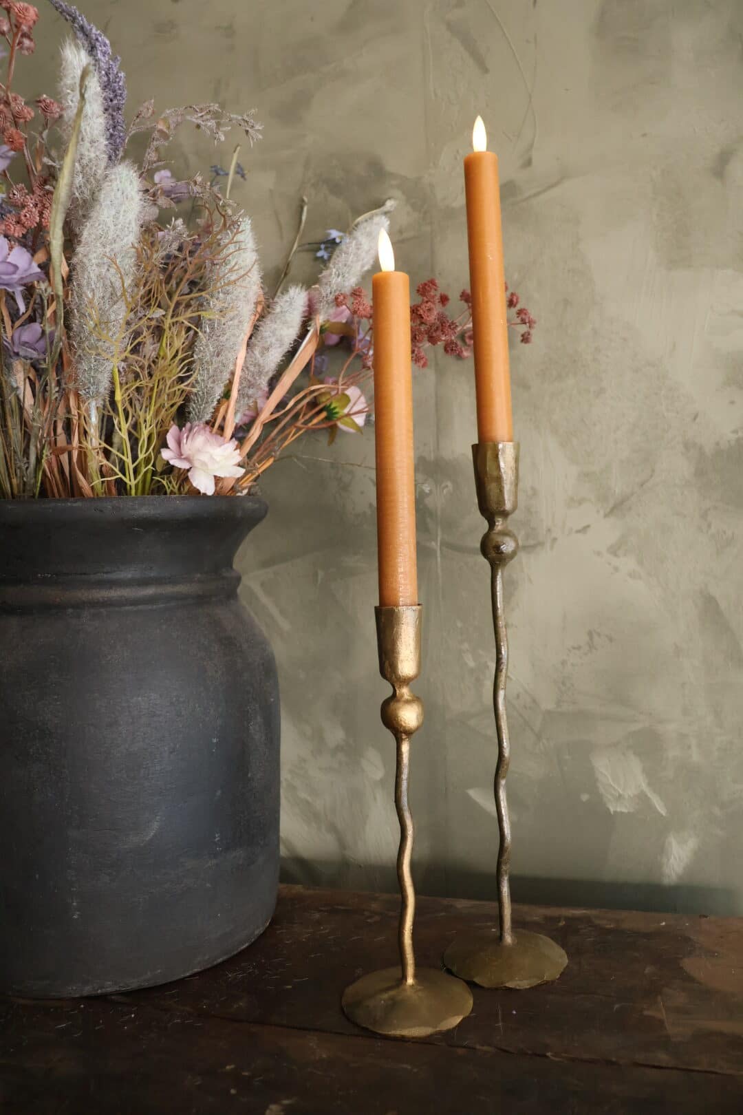 Rustieke set led dinerkaarsen amber