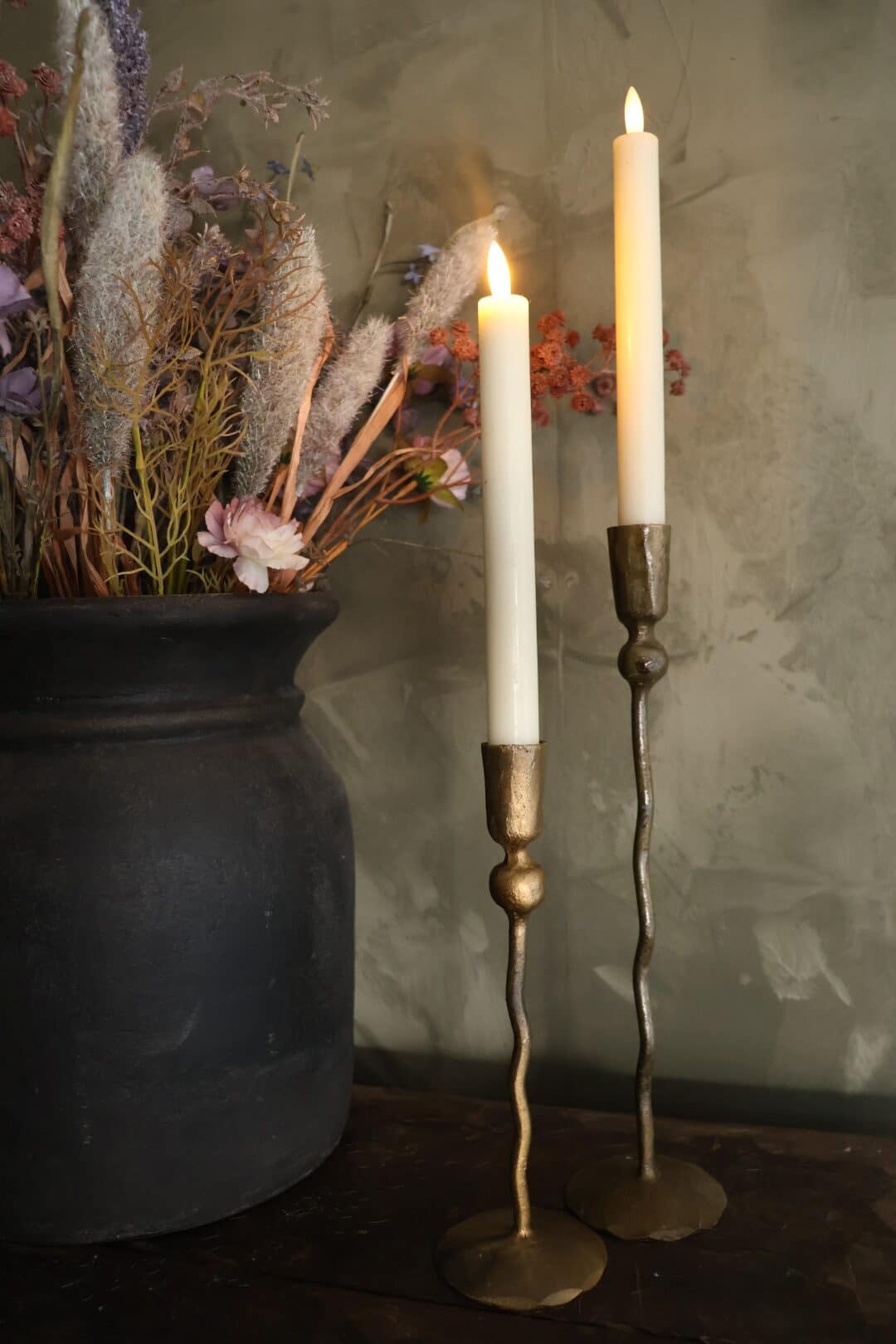 Rustieke set led dinerkaarsen creme