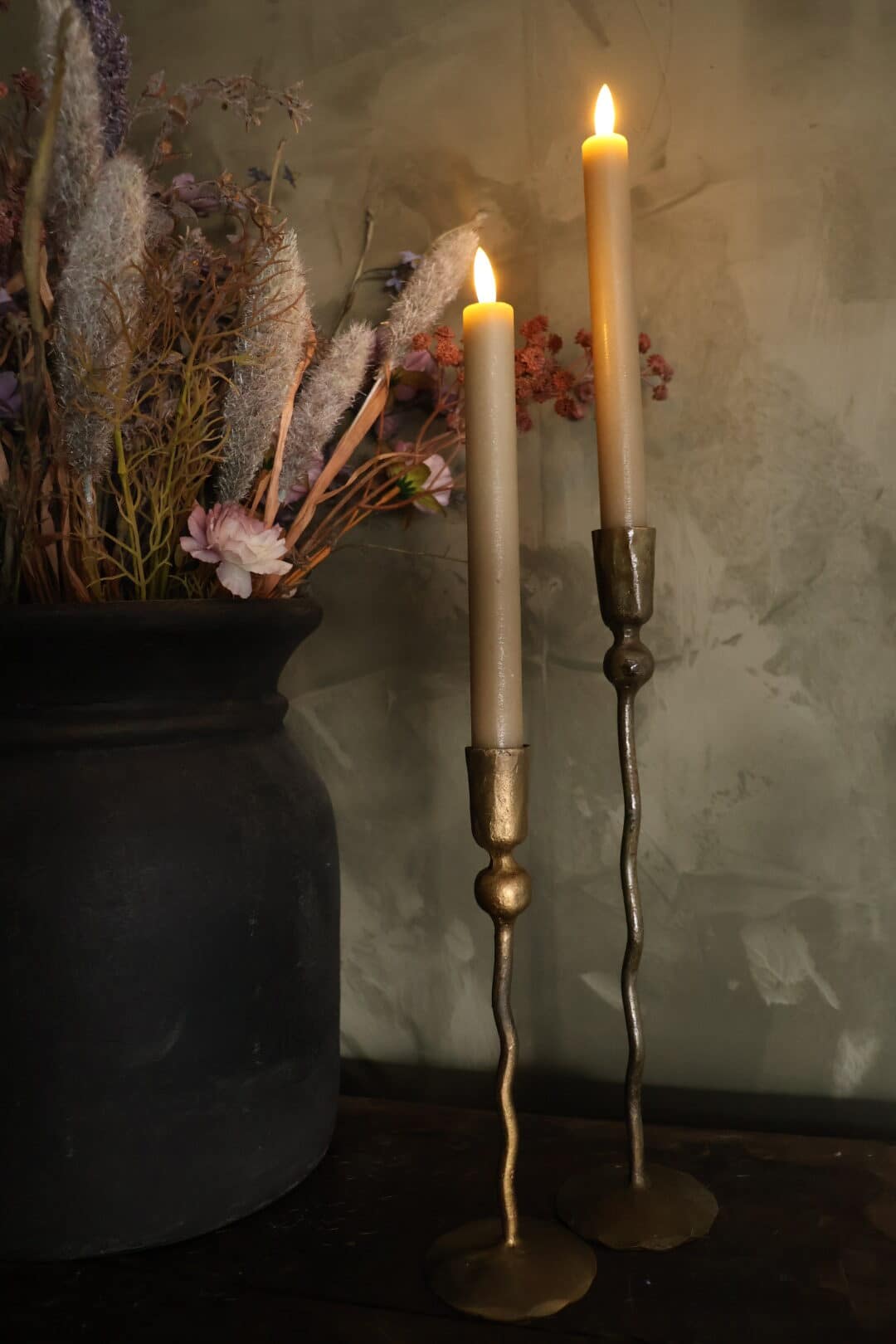 Rustieke set led dinerkaarsen beige