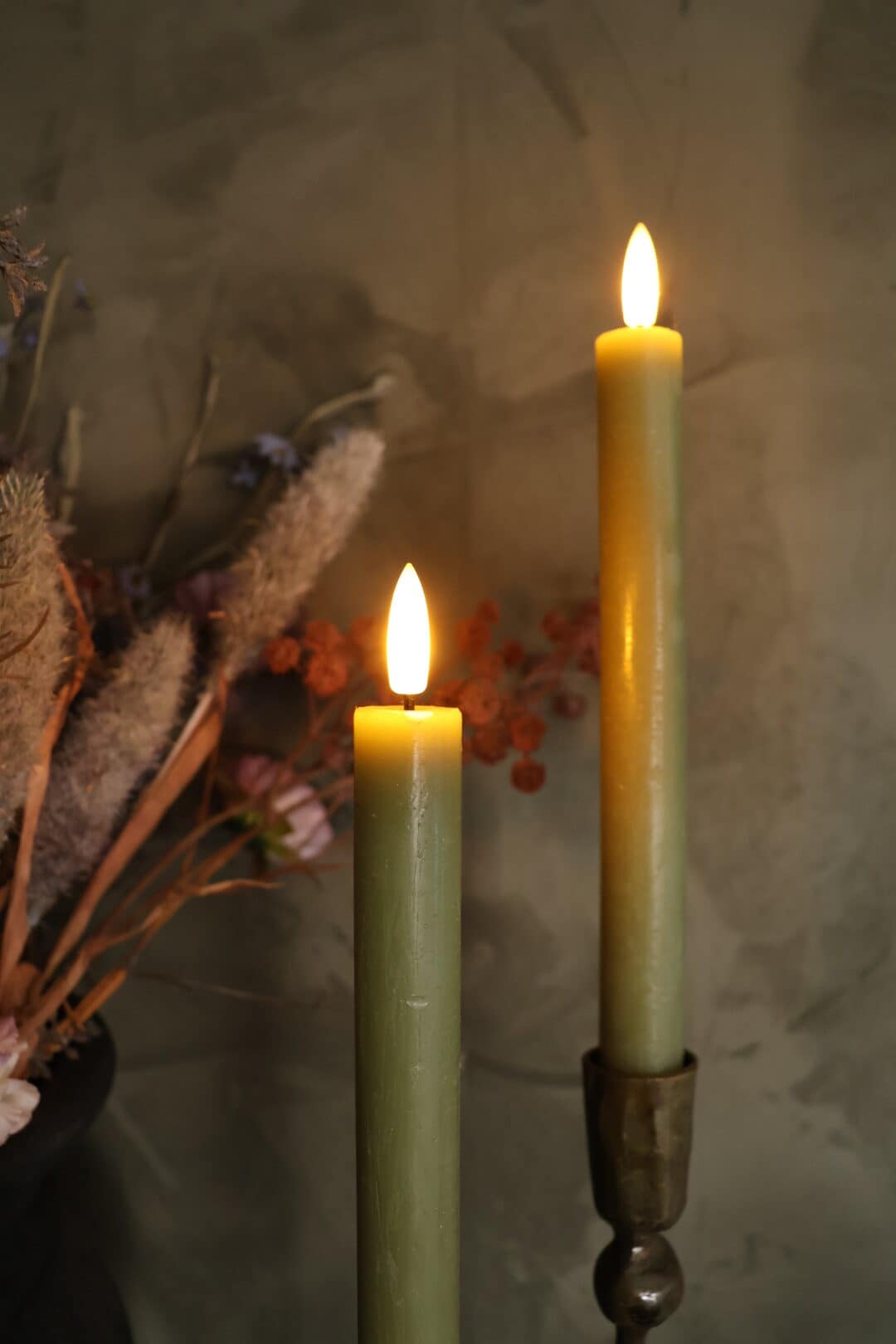 Rustieke set led dinerkaarsen olijf - Afbeelding 2