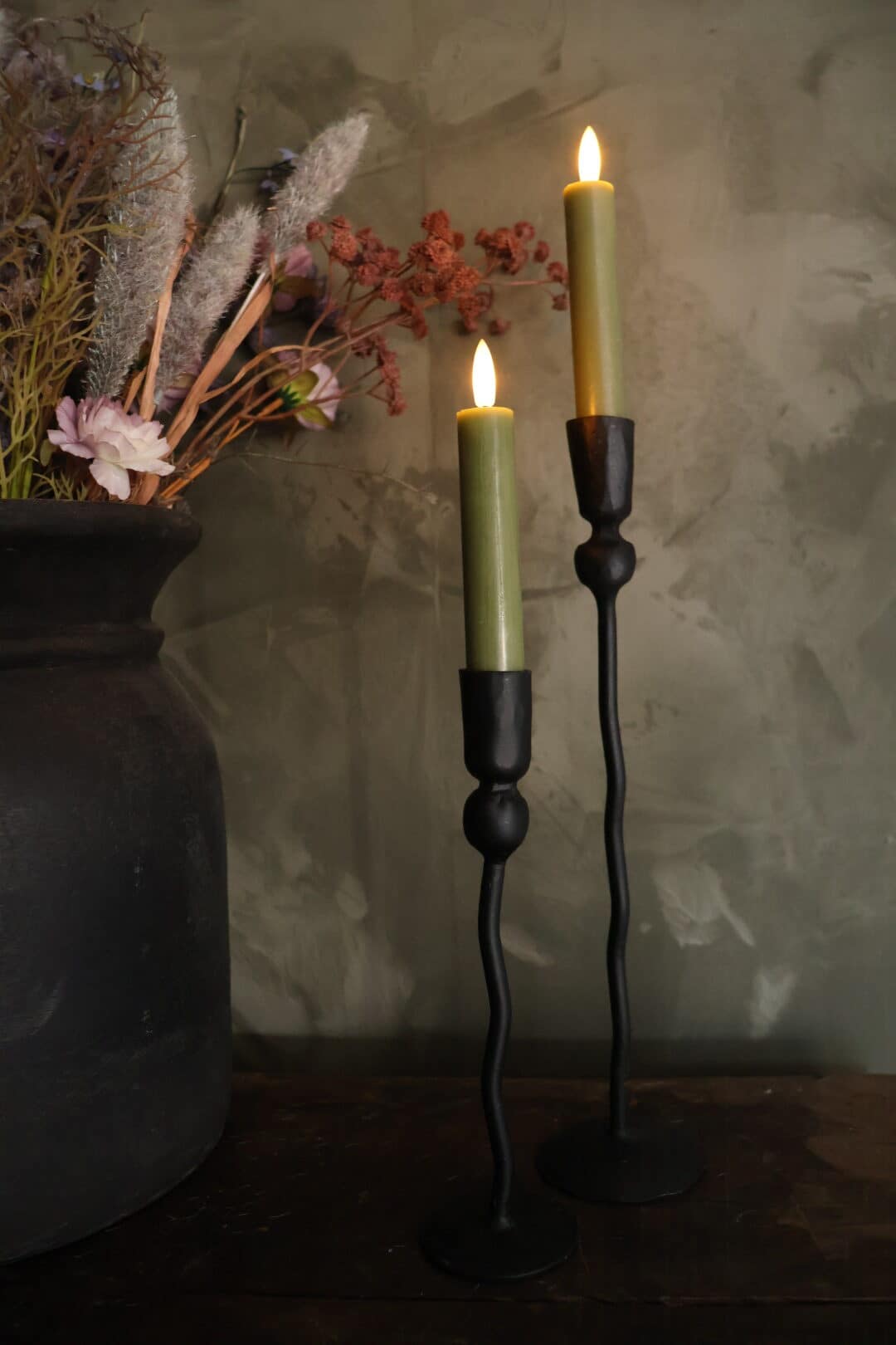 Rustieke set led dinerkaarsen olijf S