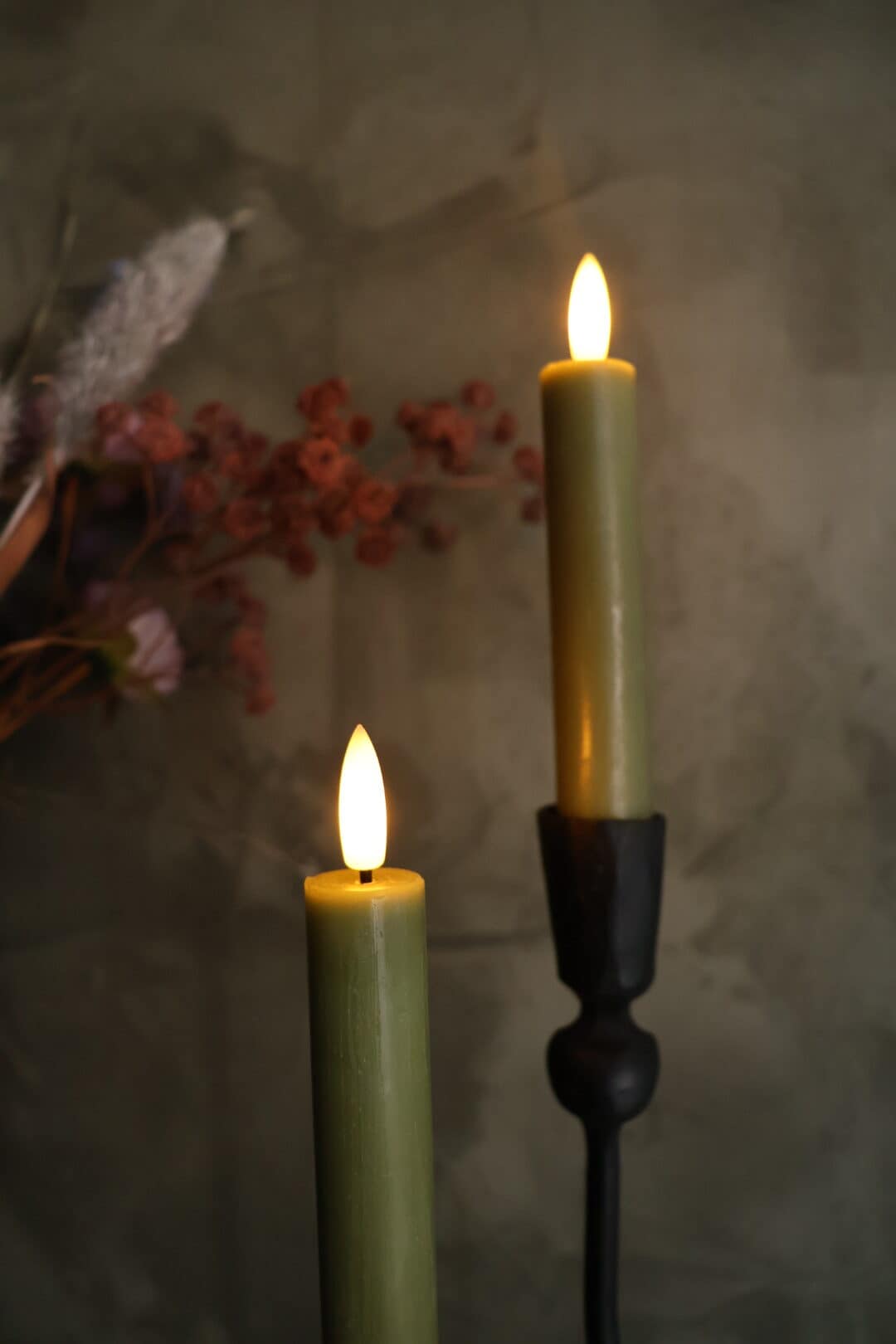 Rustieke set led dinerkaarsen olijf S - Afbeelding 2