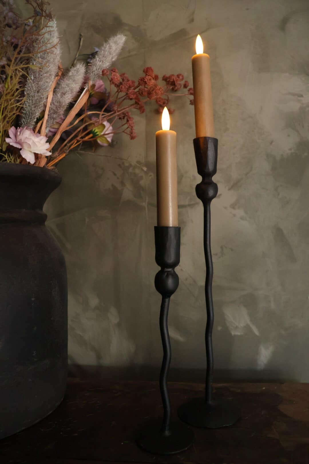 Rustieke set led dinerkaarsen beige S