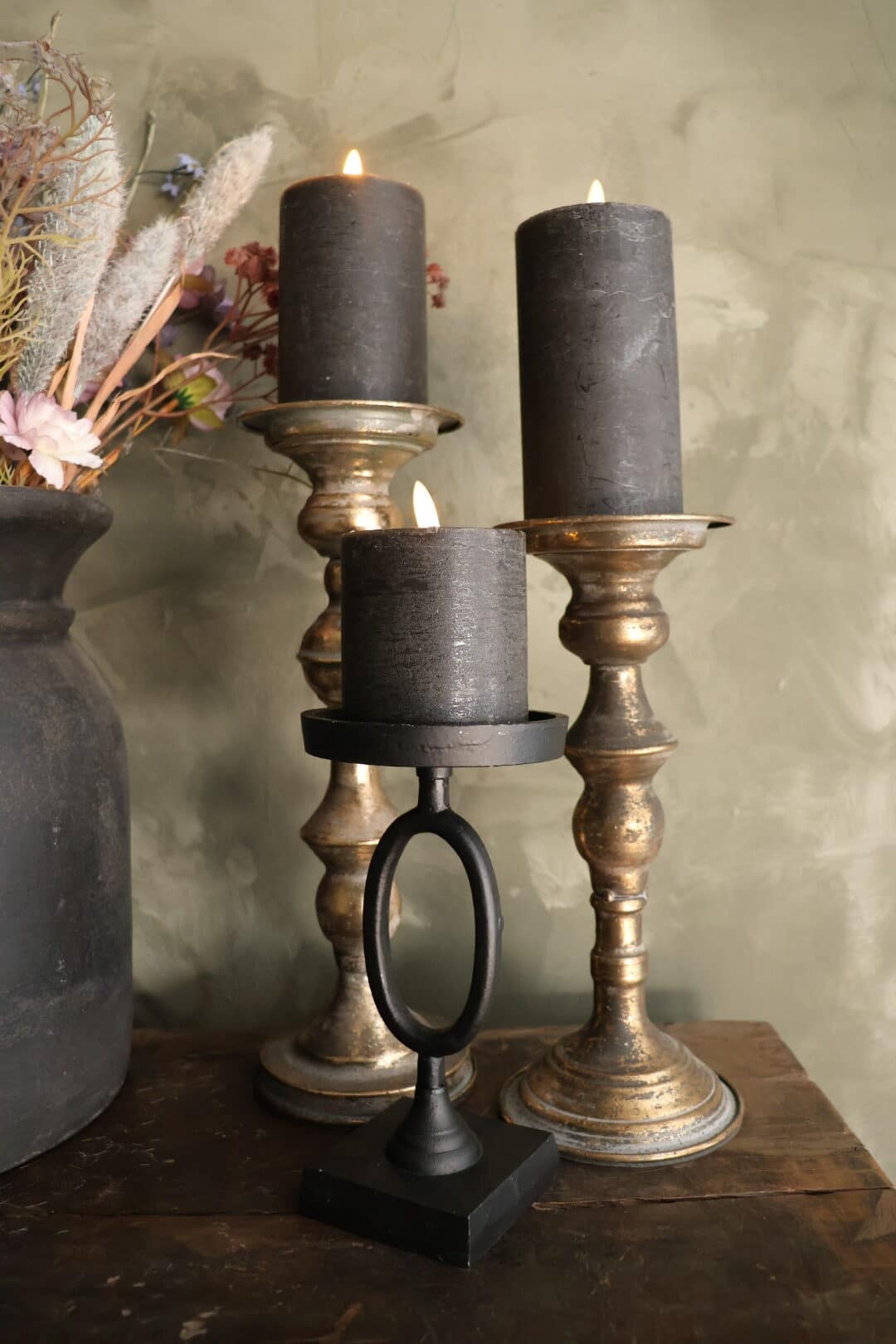 Rustieke led stompkaars zwart S - Afbeelding 3