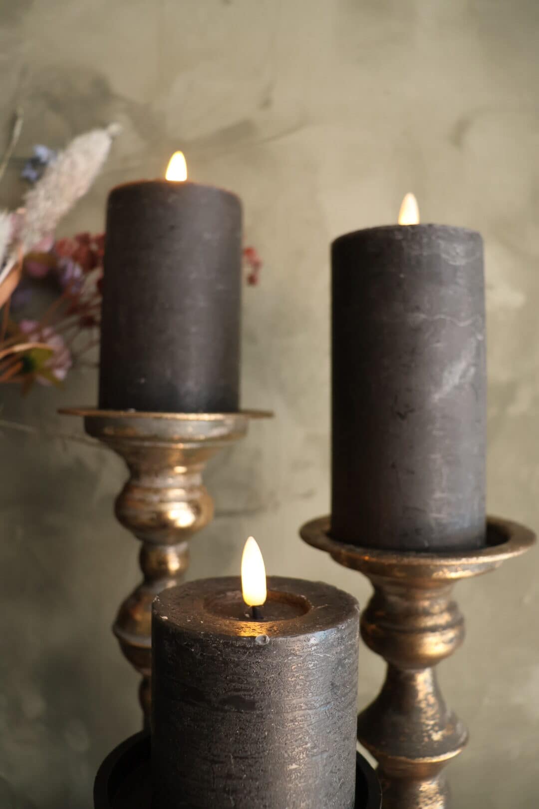 Rustieke led stompkaars zwart S - Afbeelding 2