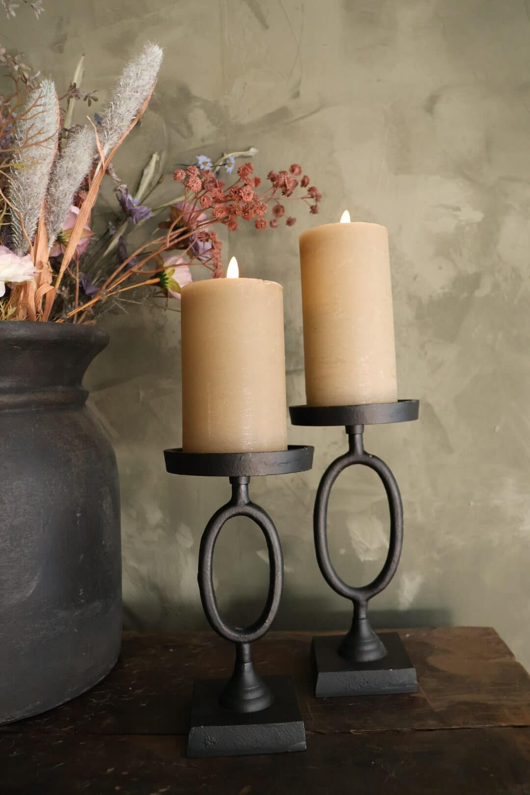 Rustieke led stompkaars beige S - Afbeelding 3