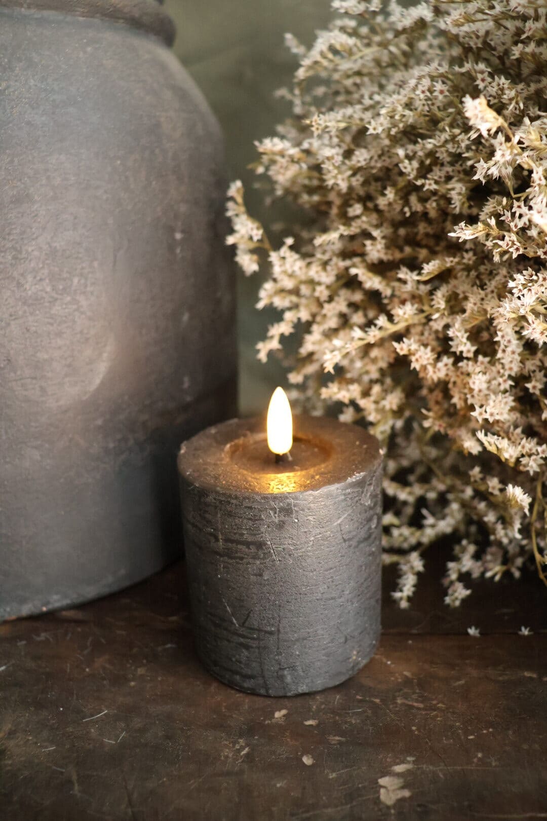 Rustieke led stompkaars zwart S