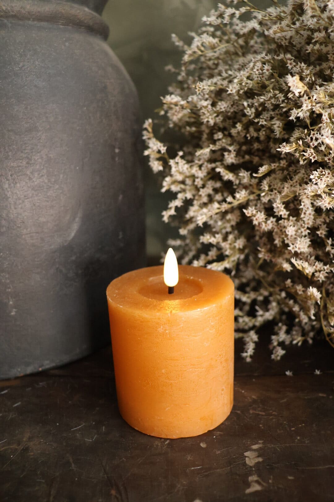 Rustieke led stompkaars amber S