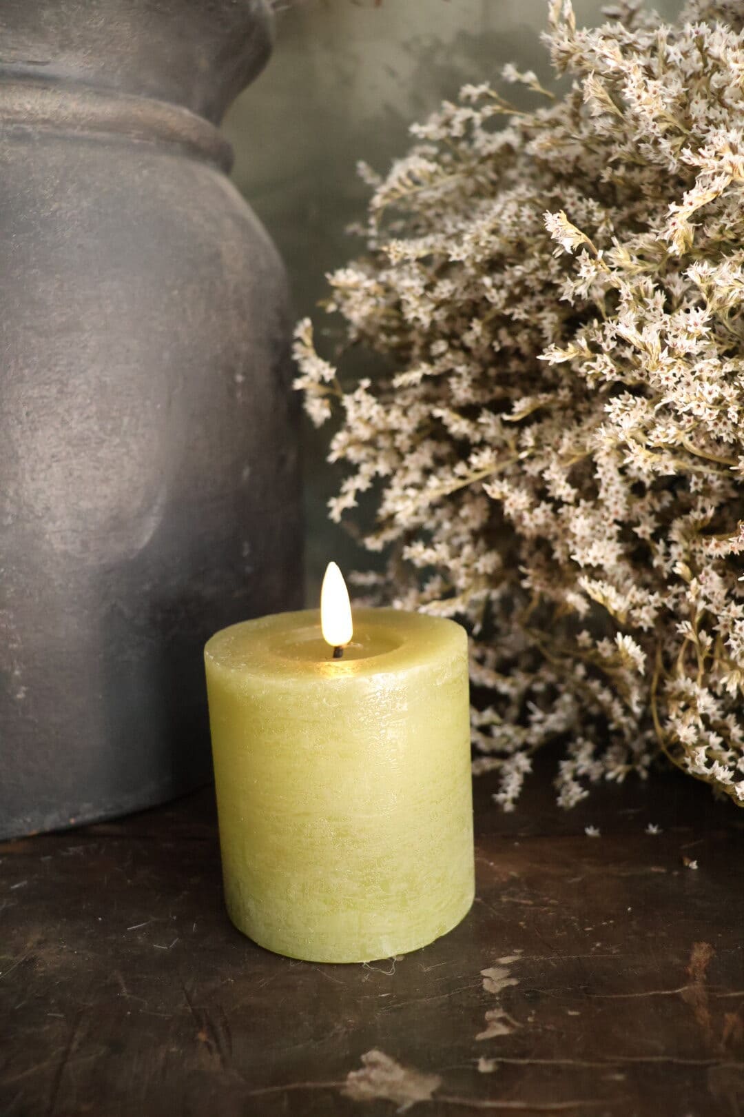 Rustieke led stompkaars olijf S