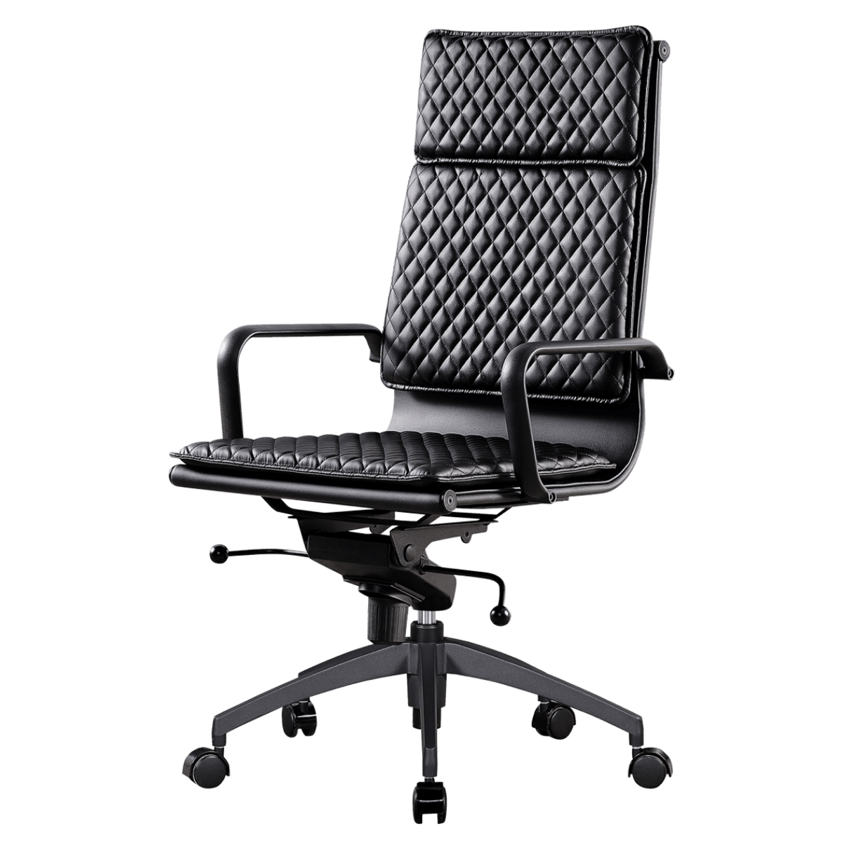 Diamond Highback Softpad Chefsessel Schwarzes Leder Schwarzes Gestell