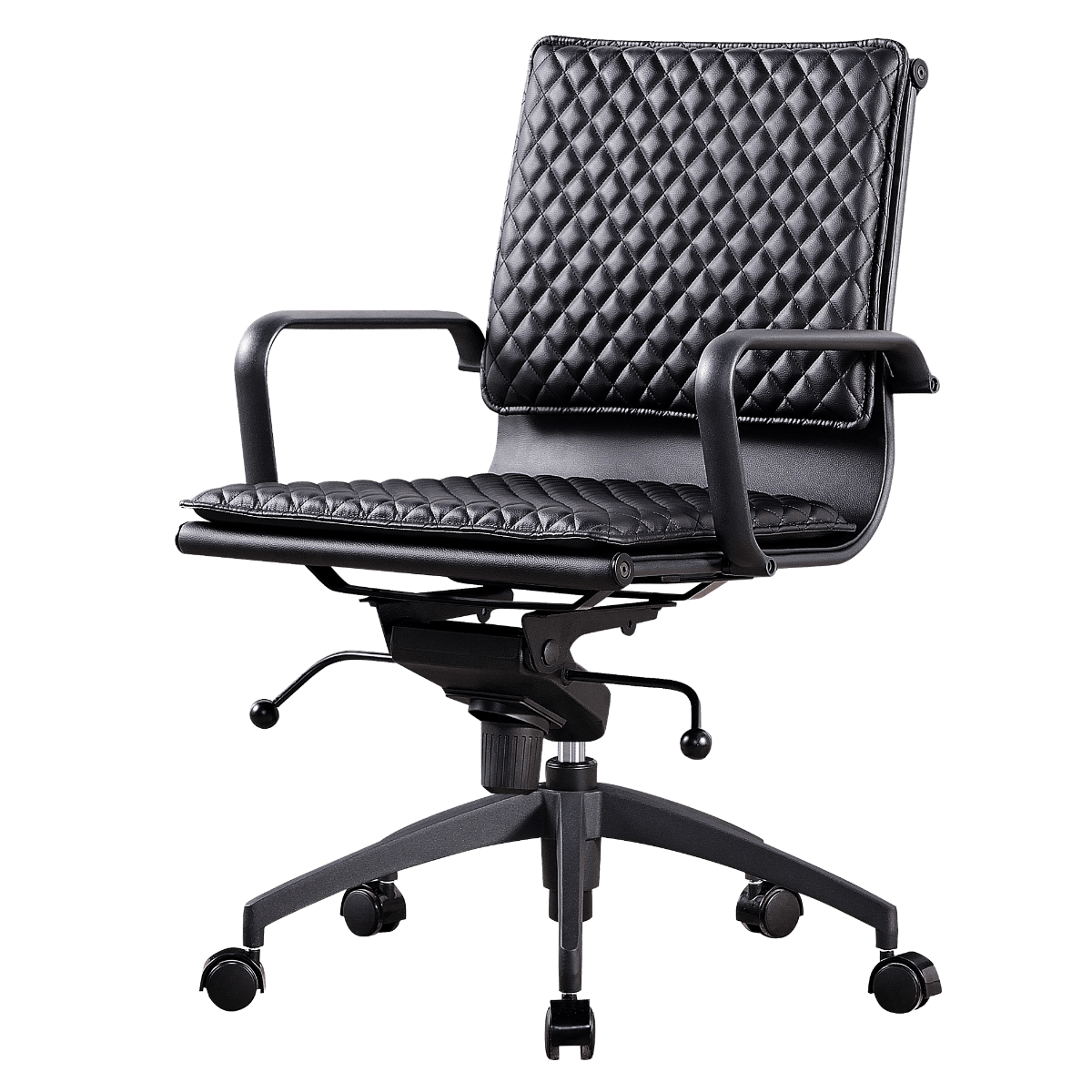 Diamond Lowback Softpadded Office Chair Black Leather Black Frame