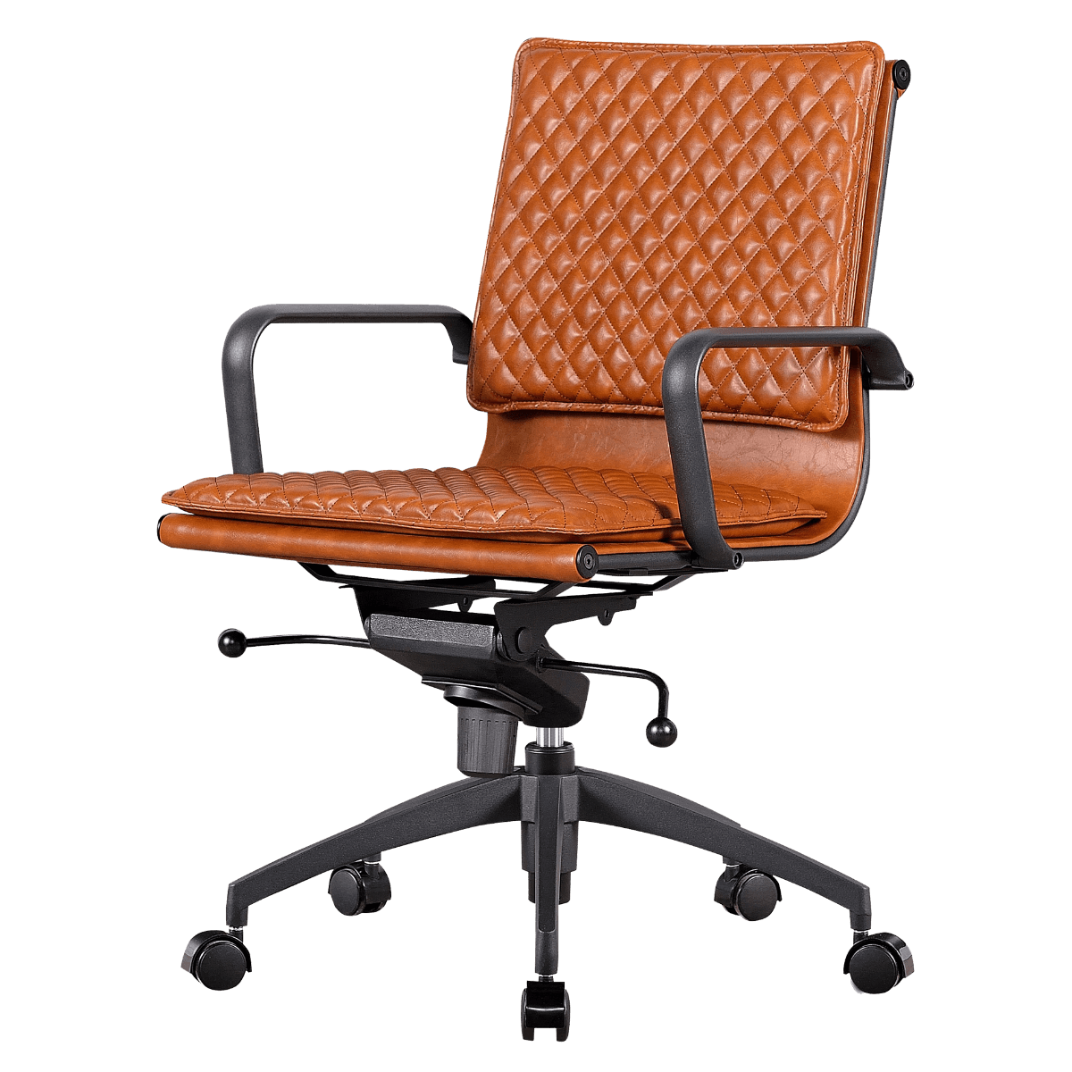 Diamond Lowback Softpadded Office Chair Cognac Leather Black Frame