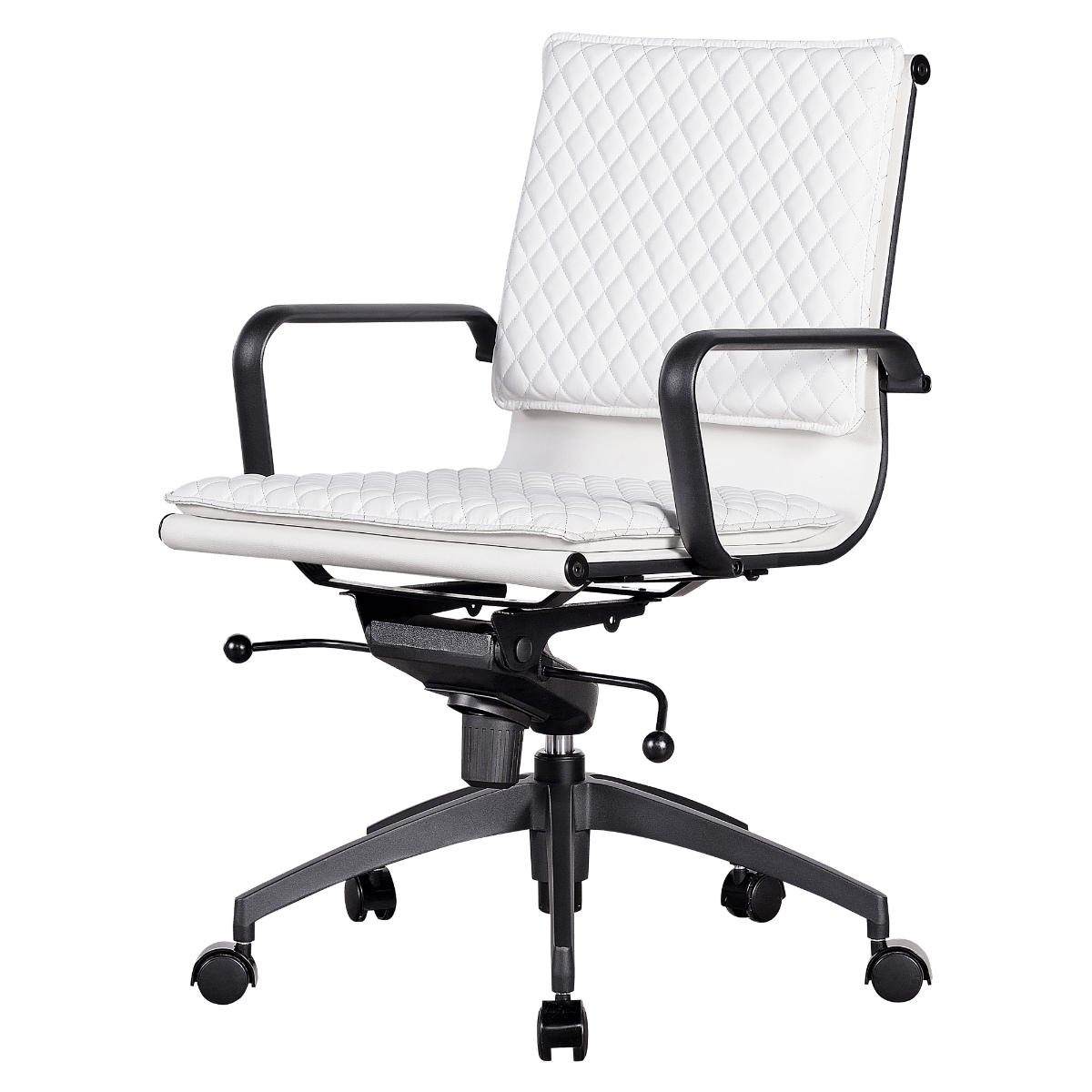 Diamond Lowback Softpadded Office Chair White Leather Black Frame