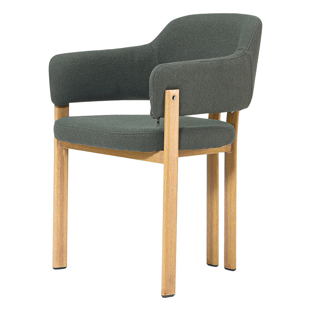 Isamu Japandi Dining Chair – Dark Green Bouclé – Oak Finish Base