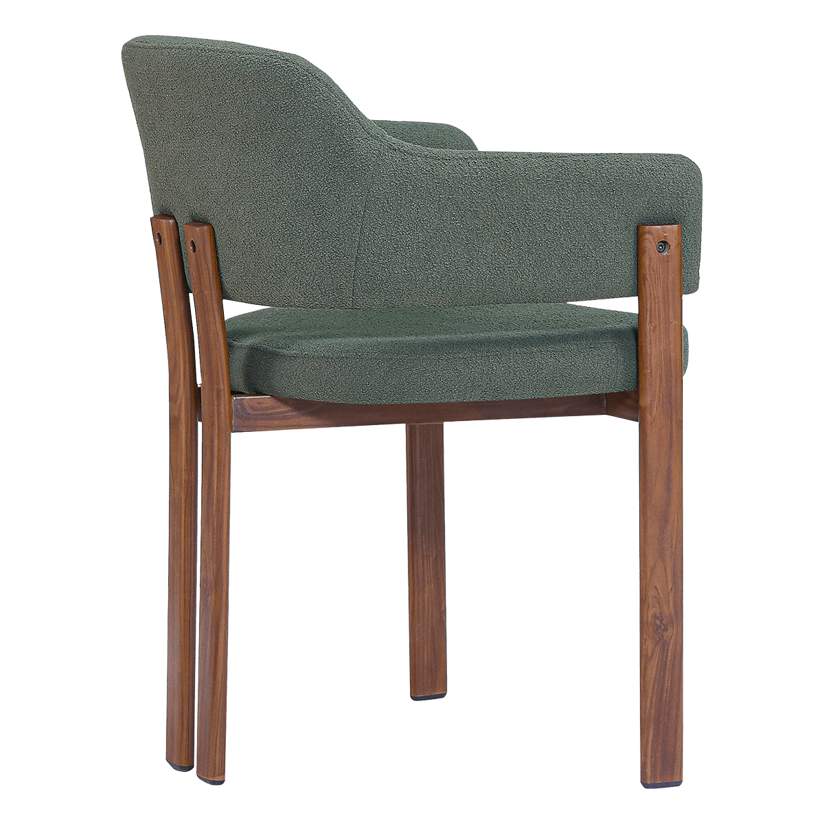 Isamu Japandi Dining Chair Green Boucle Walnut Finish Base 1