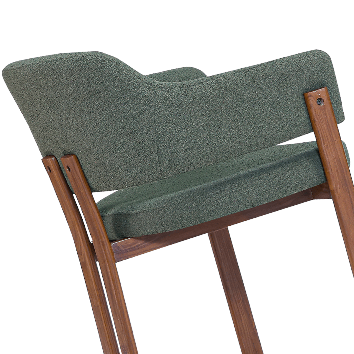 Isamu Japandi Dining Chair Green Boucle Walnut Finish Base 4