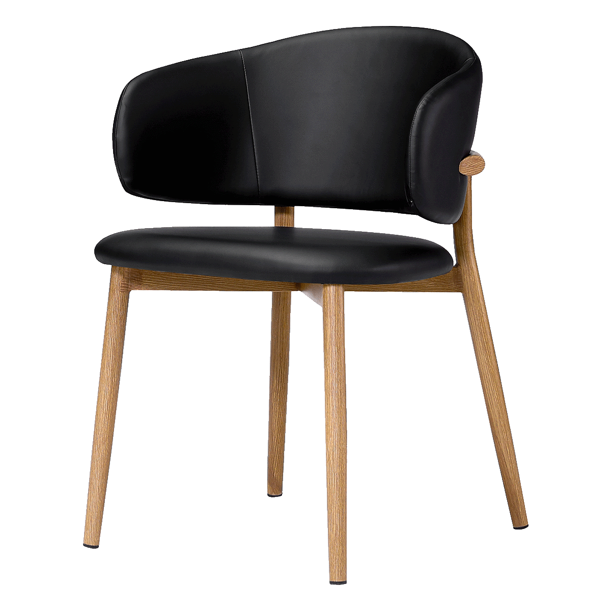 Nagato Design Esszimmerstuhl – Schwarzes PU-Leder – Gestell in Eichenholz