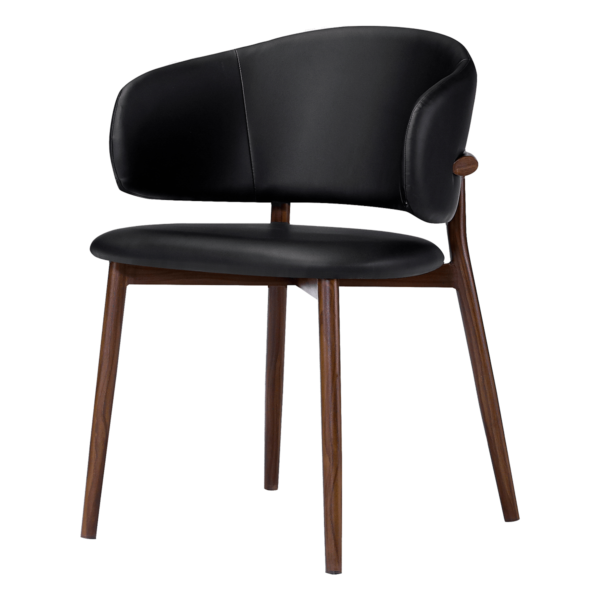 Nagato Design Dining Chair – Black PU Leather – Walnut Finish Base