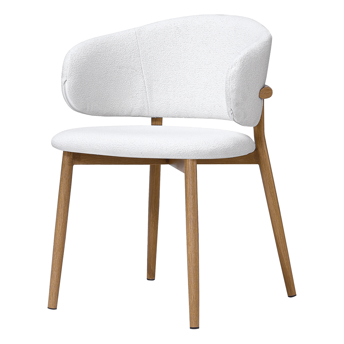 Nagato Design Dining Chair – White Bouclé – Oak Finish Base
