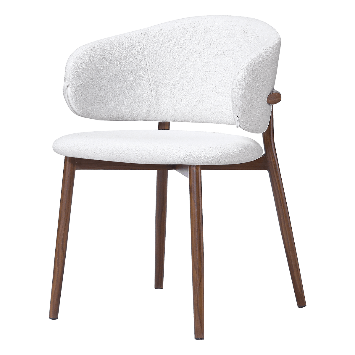 Nagato Design Esszimmerstuhl – Weißer Bouclé – Gestell in Walnussholzoptik
