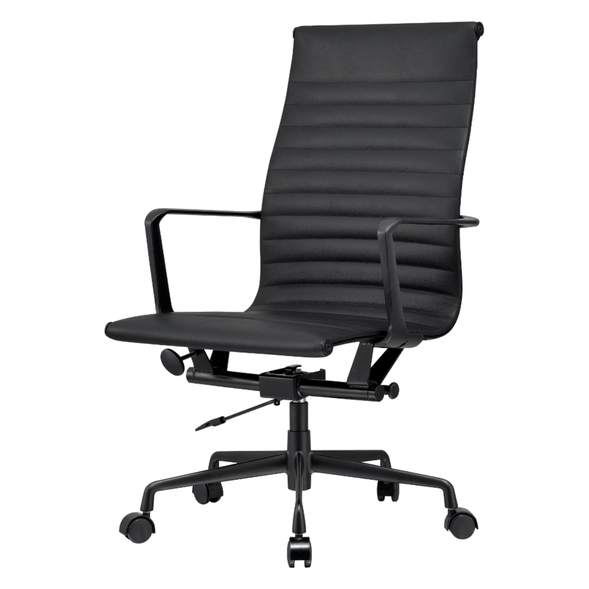 Silla Ejecutiva Premium Highback Acanalada Piel Negra Estructura Negra