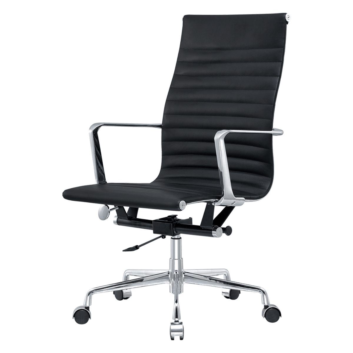 Premium Highback Ribbed Executive Chair Black Leather Chrome Frame