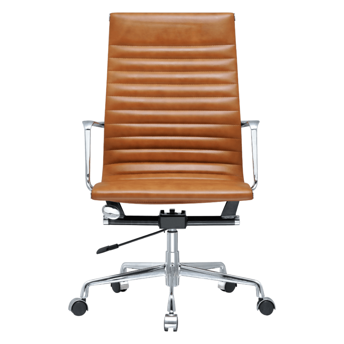 Premium Highback Ribbed Executive Chair Cognac Chrome Frame 4