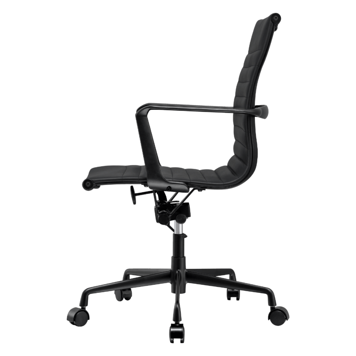Premium Lowback Ribbed Office Chair Schwarzes Leder Schwarzes Gestell 2