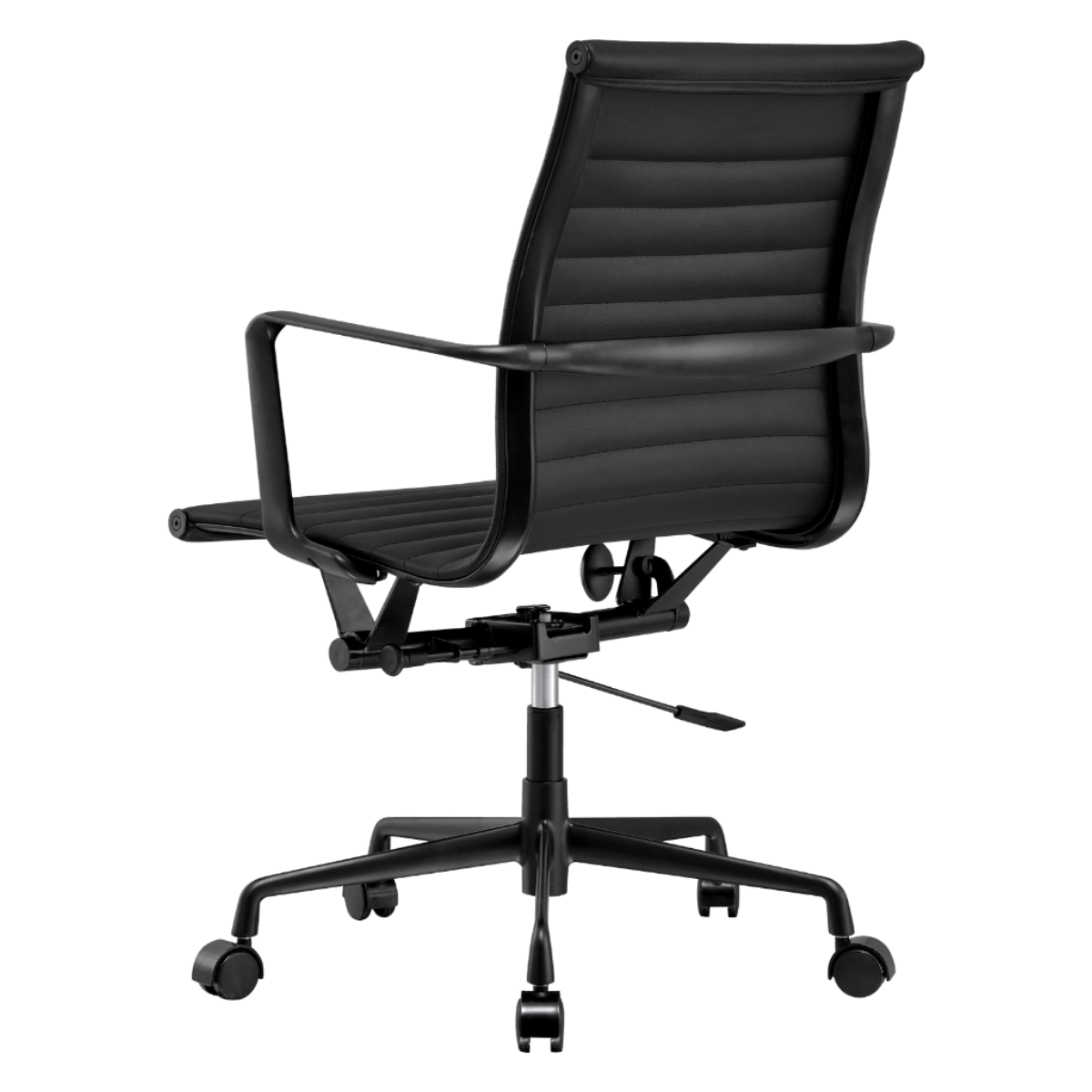 Premium Lowback Ribbed Office Chair Schwarzes Leder Schwarzes Gestell 3