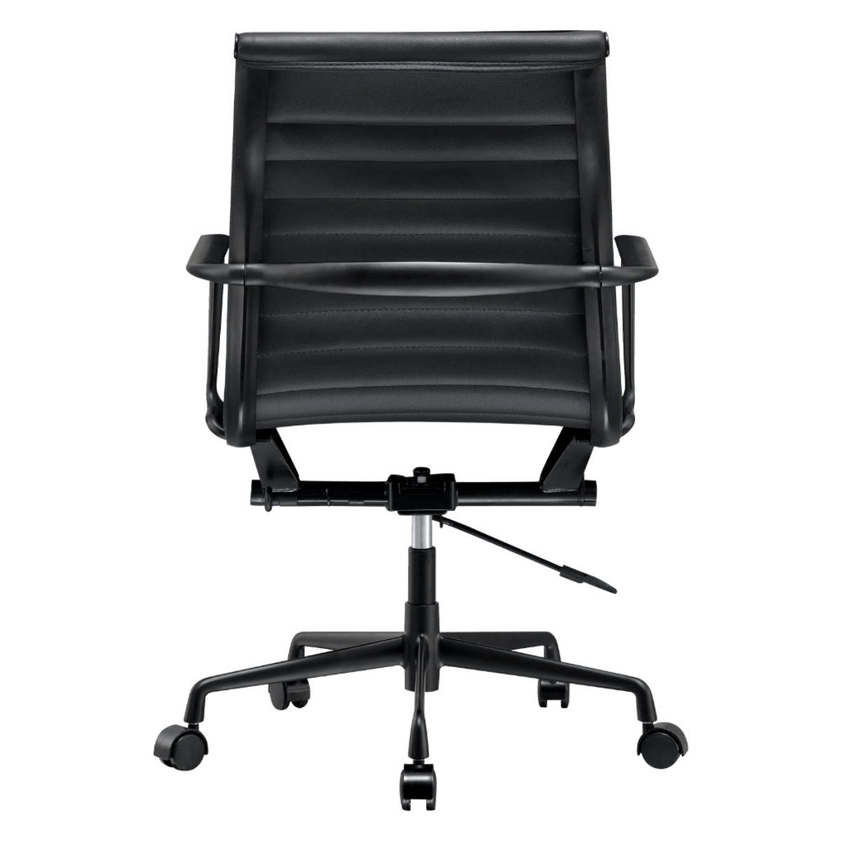 Premium Lowback Ribbed Office Chair Schwarzes Leder Schwarzes Gestell 4