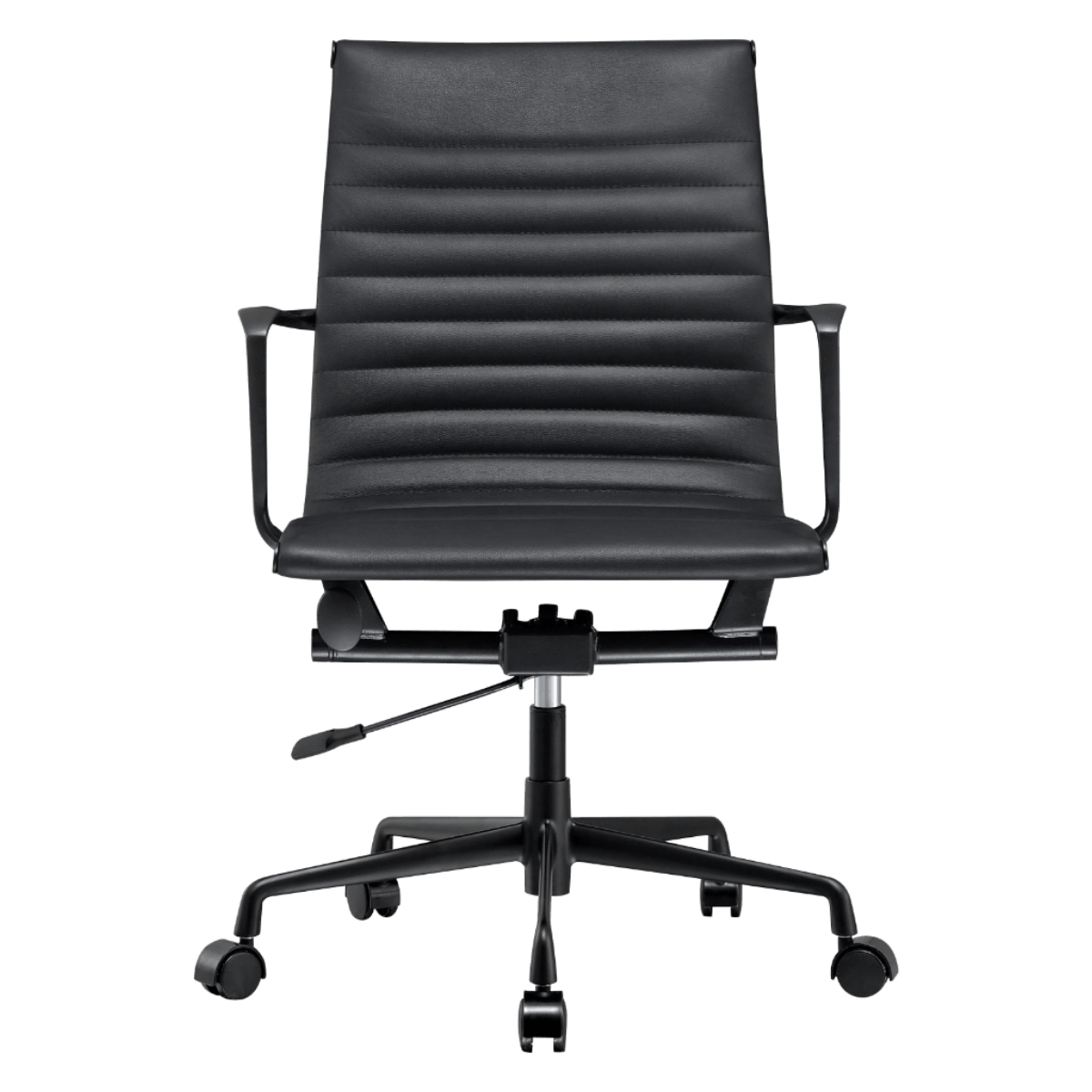 Premium Lowback Ribbed Office Chair Schwarzes Leder Schwarzes Gestell 5