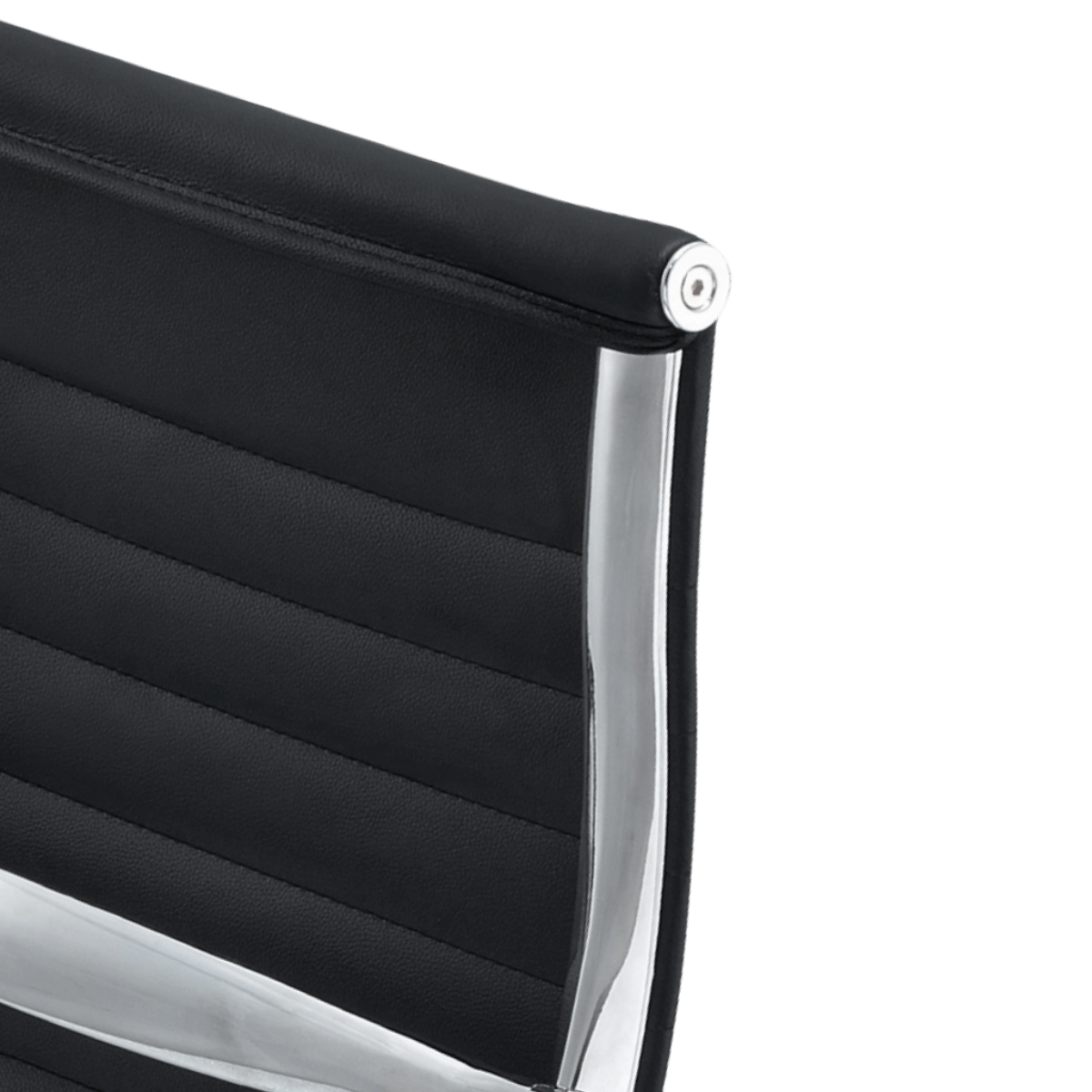 Silla de oficina Premium respaldo bajo acanalado Piel negra Estructura cromada 10